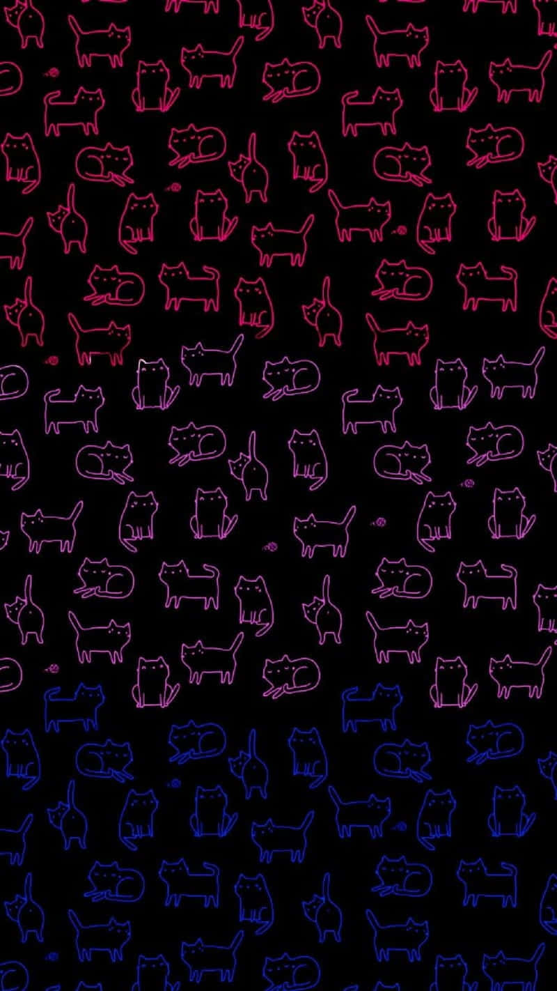 bisexual pride cats pattern, neon pink, blue outlined, HD Phone Wallpaper
