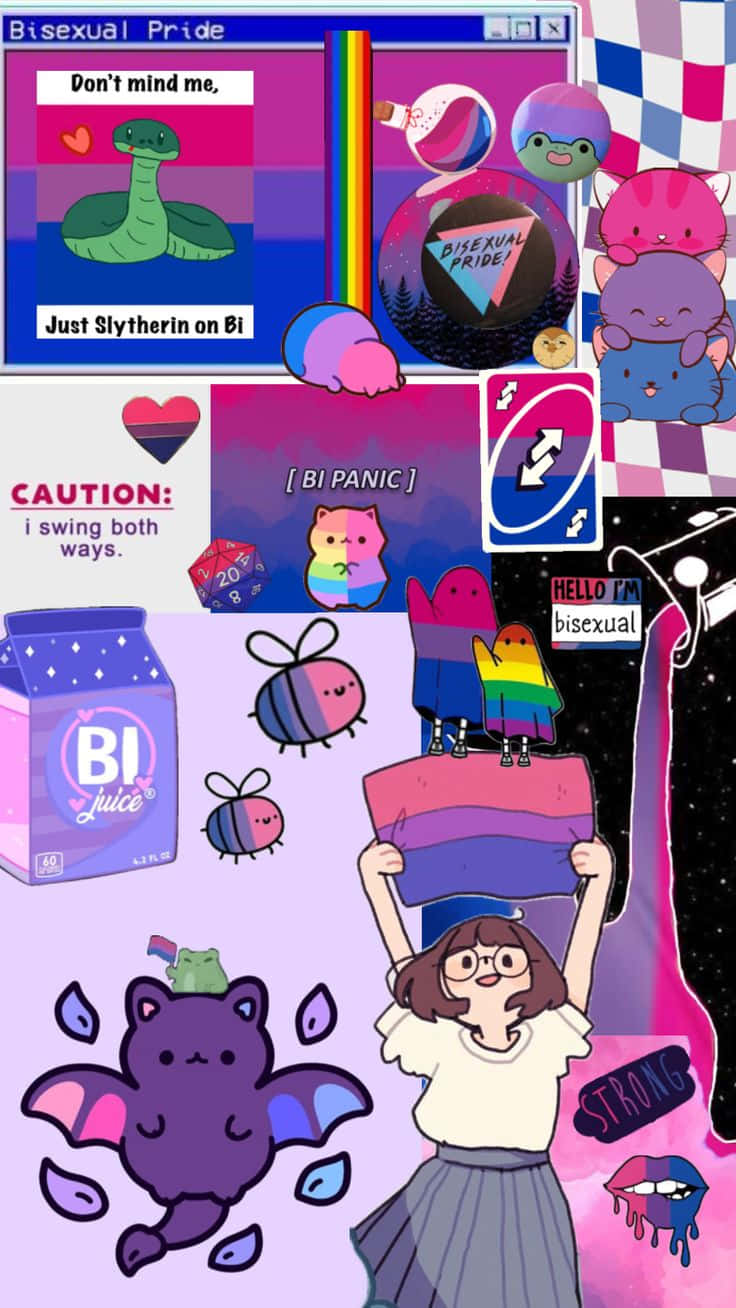 bisexual pride, cartoon cats, rainbow flags, HD Phone Wallpaper
