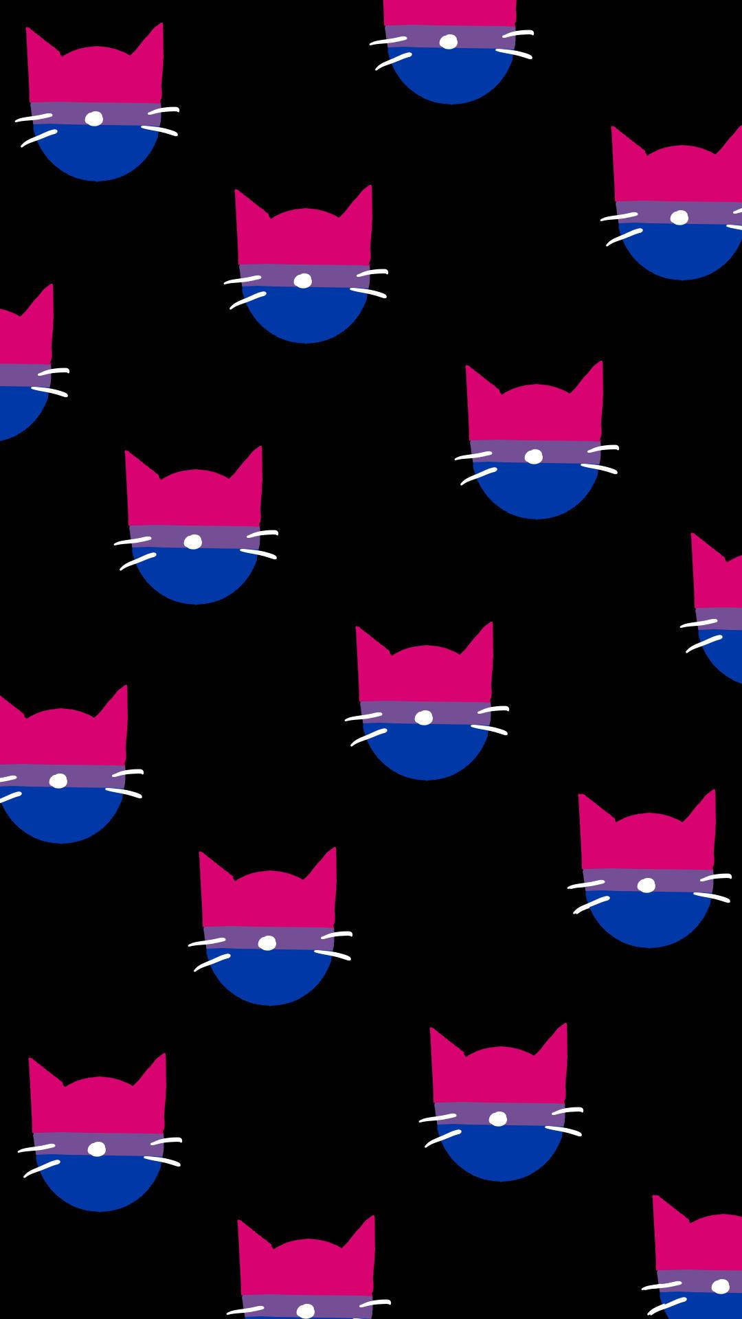 bisexual cat pattern, pink and blue halves, white whiskers, Full HD Phone Wallpaper