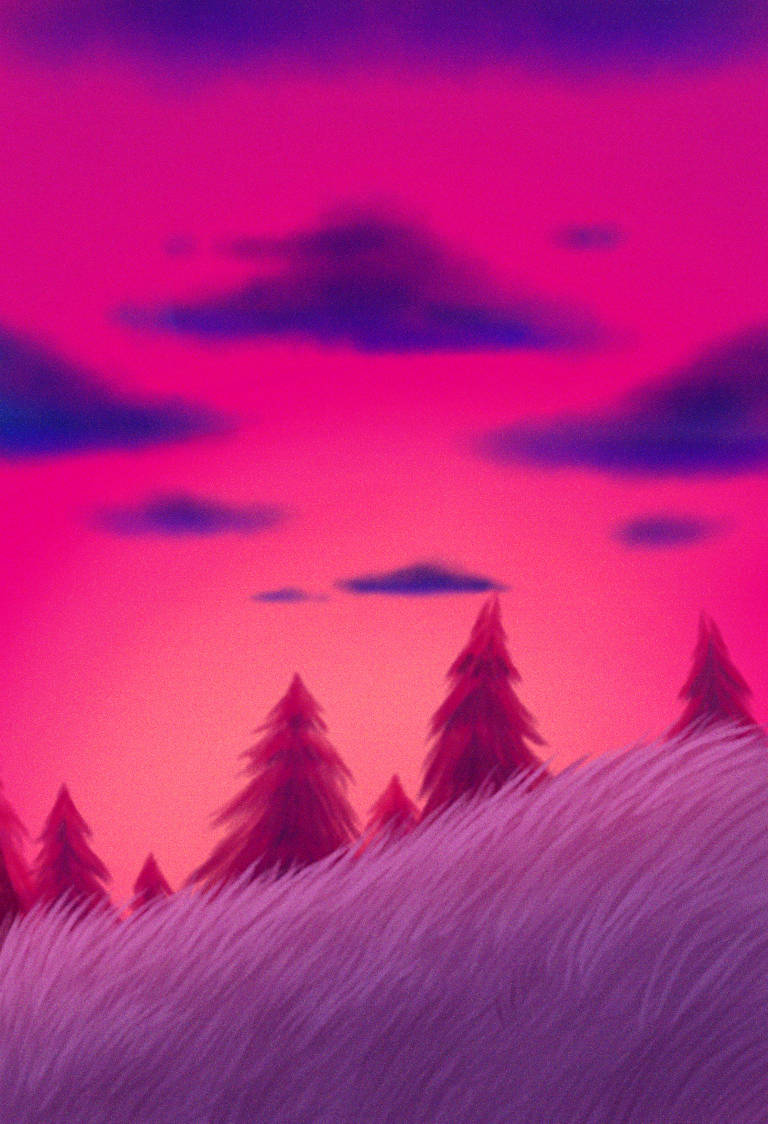 pink and purple sunset, field of tall grass, silhouetted pine trees, SD Phone Wallpaper