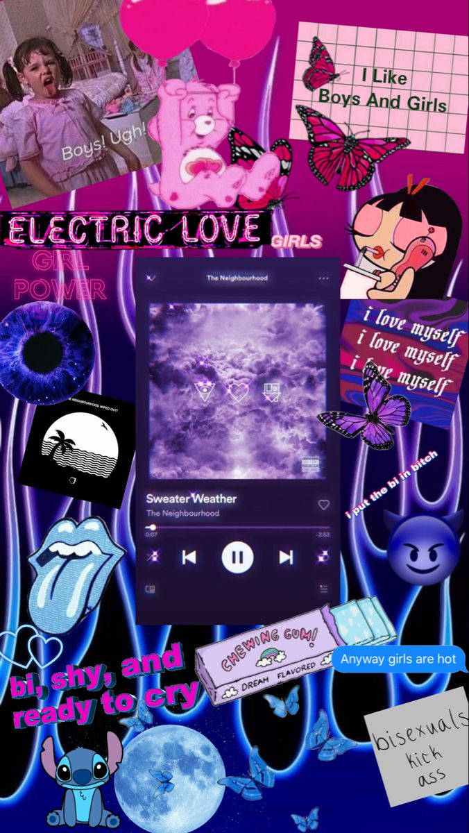 neon pink, blue, pop culture icons, SD Phone Wallpaper