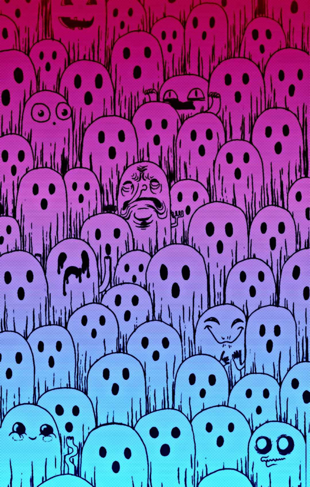 bisexual ghosts, pink to blue gradient, stylized illustration, HD Phone Wallpaper