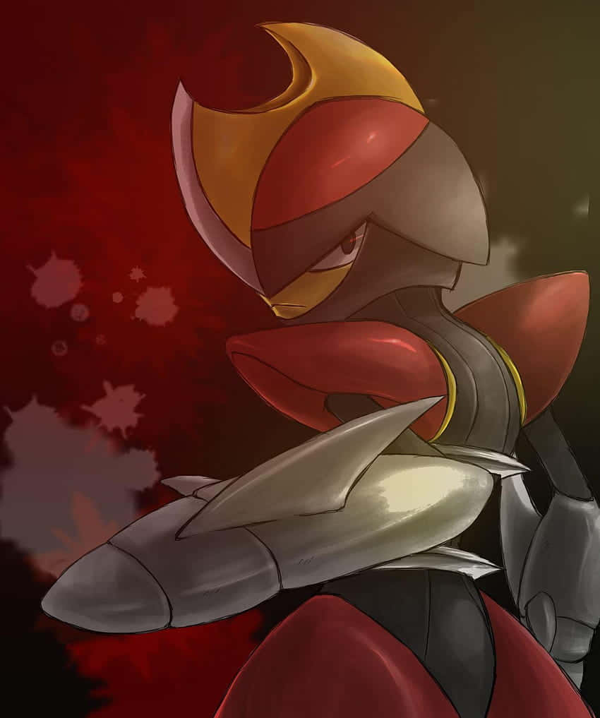 Bisharp, red and gold armor, anime-style, SD Phone Wallpaper