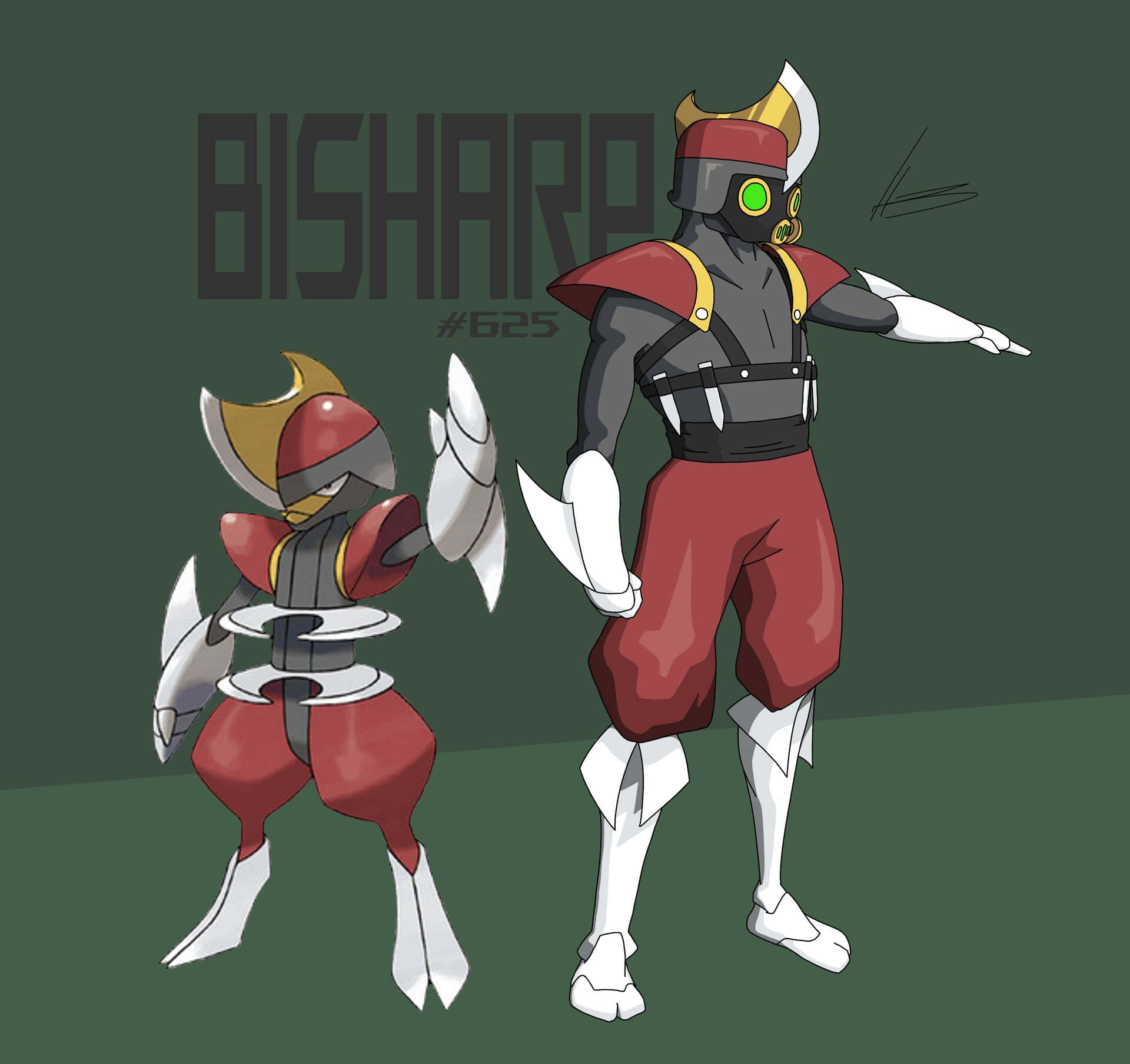 Bisharp, red and white armor, dark green background, Full HD Desktop Wallpaper