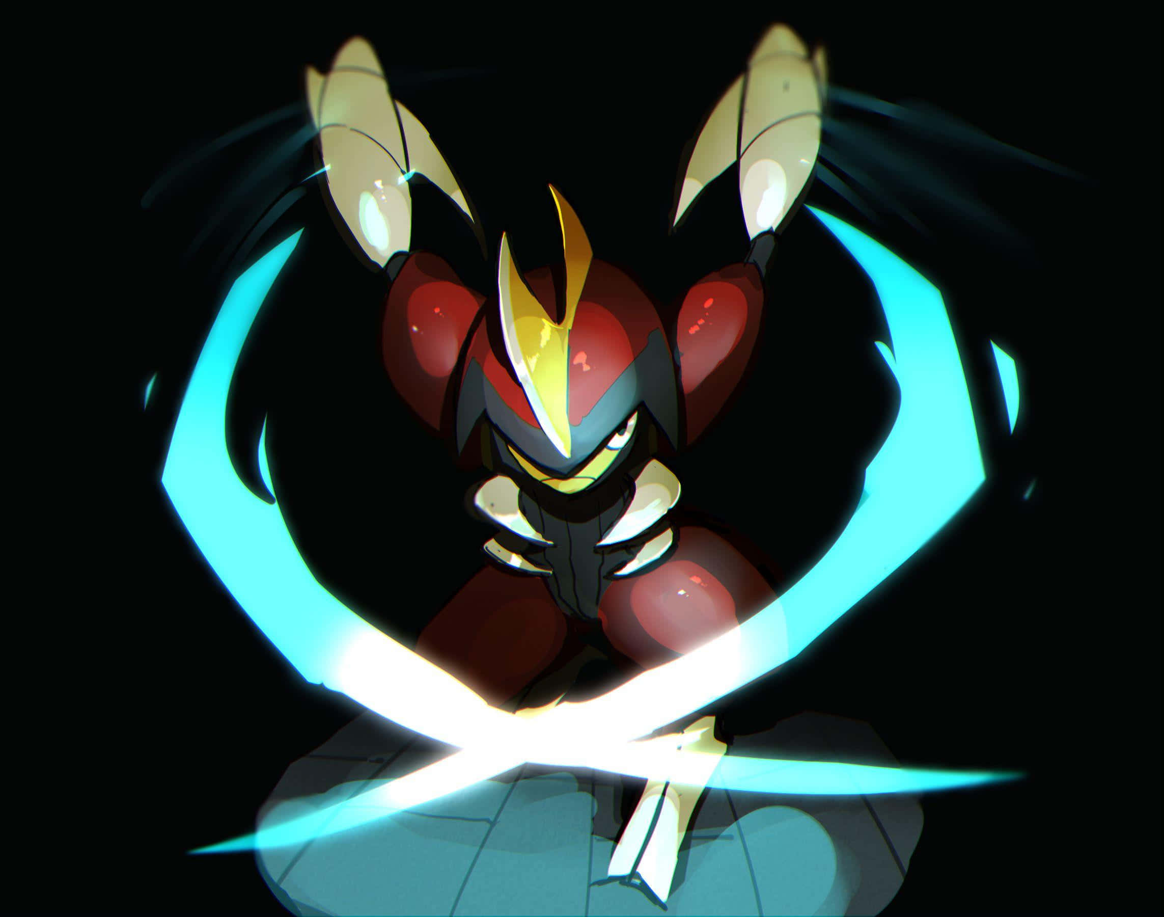 Bisharp, neon blue aesthetic, glowing cyan blades, Full HD Desktop Wallpaper