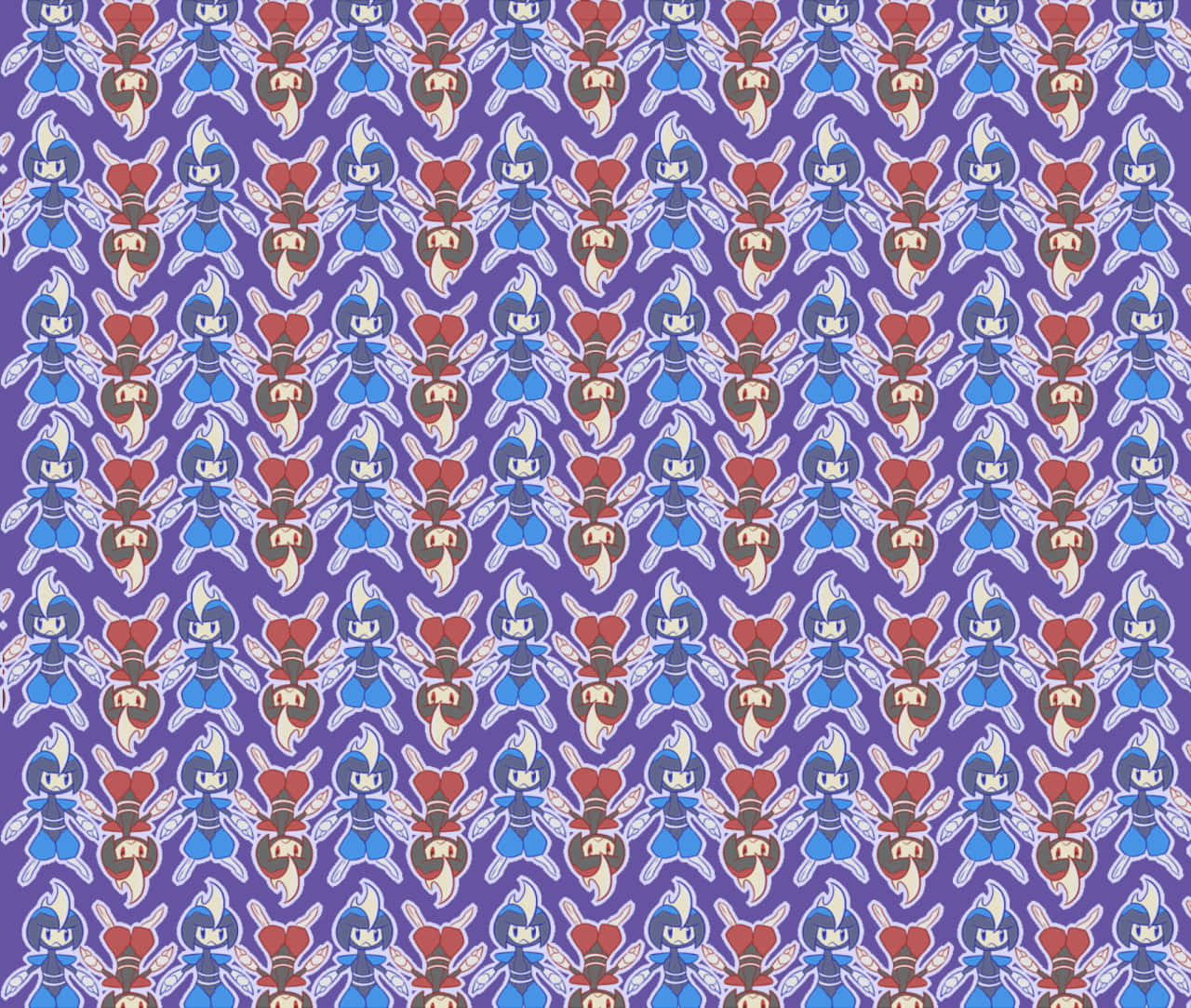 Purple Bisharp, blue and red insect-like characters, purple background, HD Desktop Wallpaper