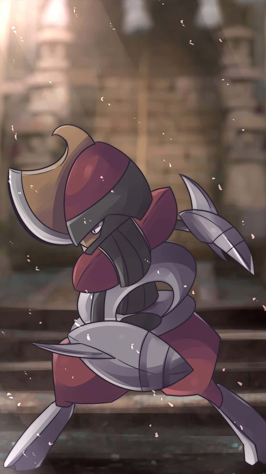 Bisharp, red and silver blades, dynamic battle pose, HD Phone Wallpaper