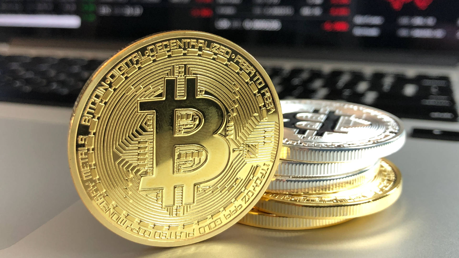 Bitcoin, golden, silver, Full HD Desktop Wallpaper