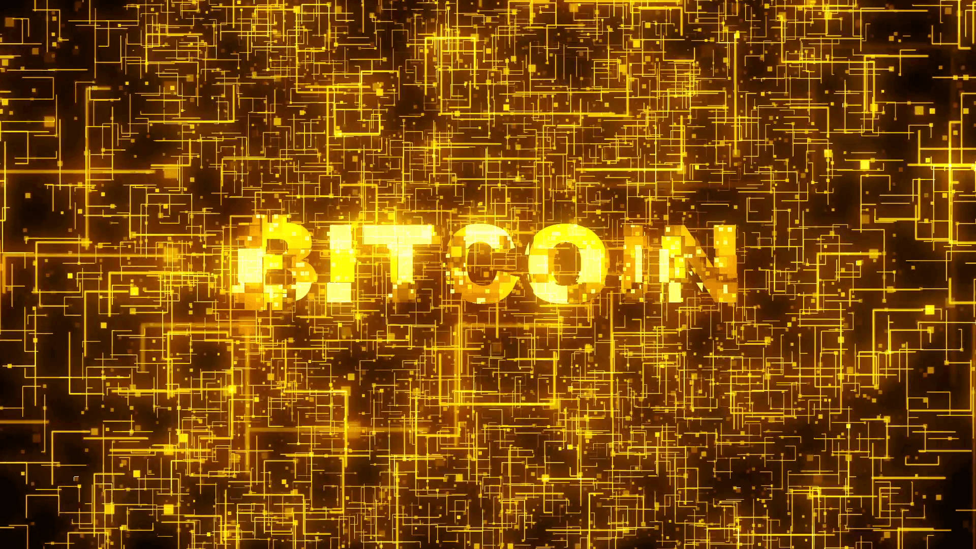gold bitcoin text art, Golden bitcoin text, circuitry patterns, Full HD Desktop Wallpaper