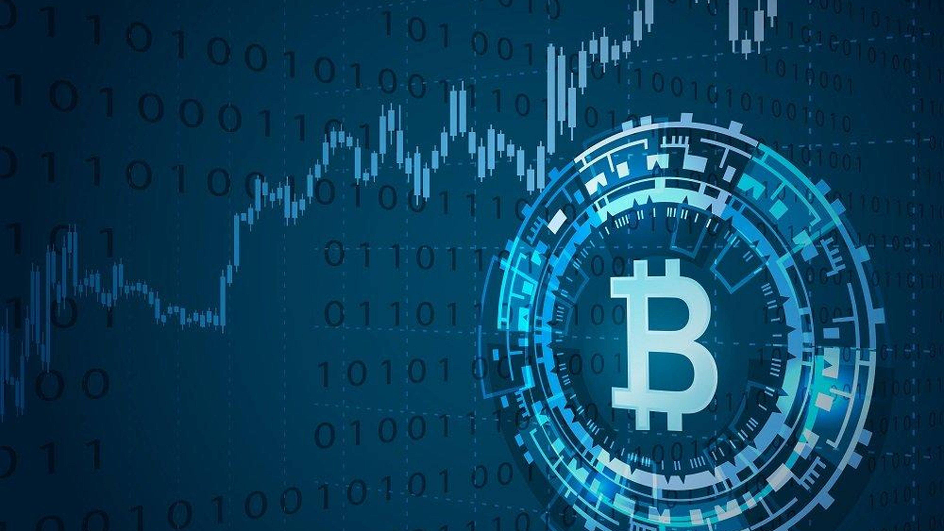 Bitcoin, glowing Bitcoin symbol, futuristic digital interface, 4K Desktop Wallpaper