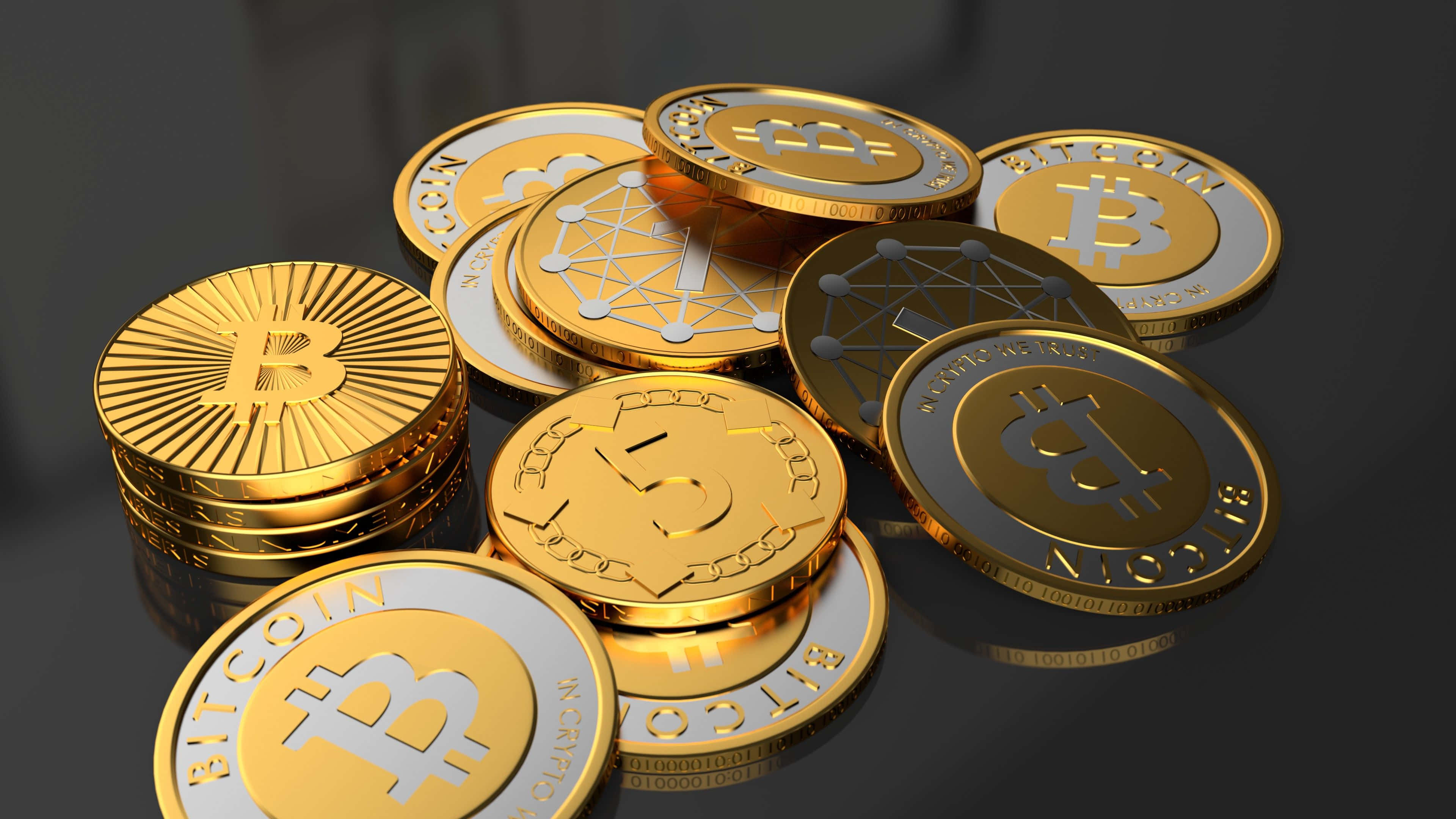 Bitcoin, gold, black, 4K Desktop Wallpaper