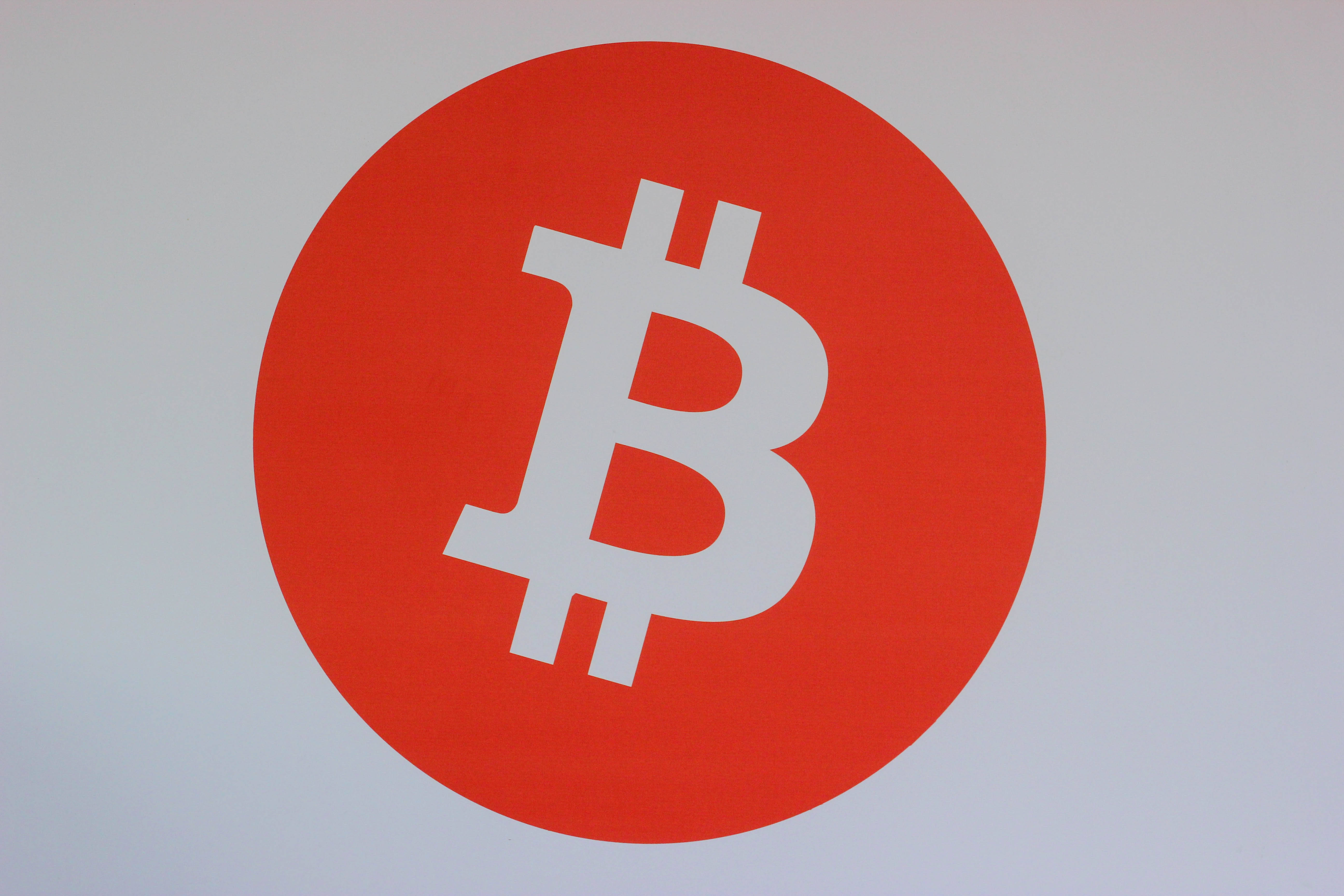 Bitcoin, white, vibrant red circle, 5K Desktop Wallpaper