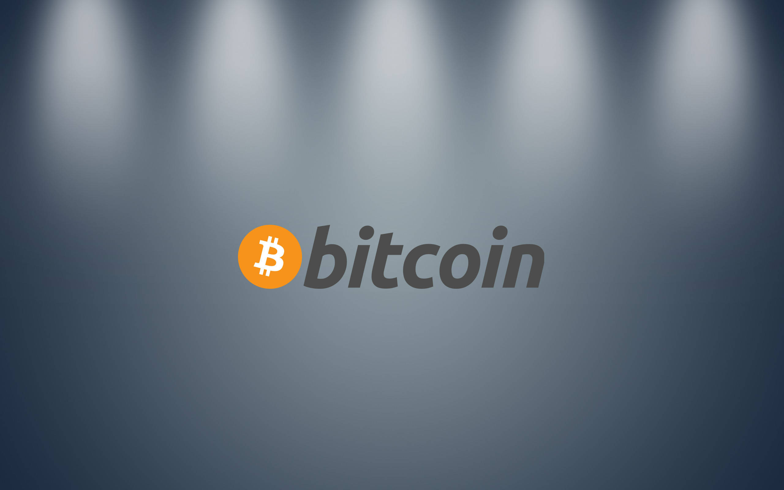 Bitcoin logo, spotlights, gradient gray background, 2K Desktop Wallpaper
