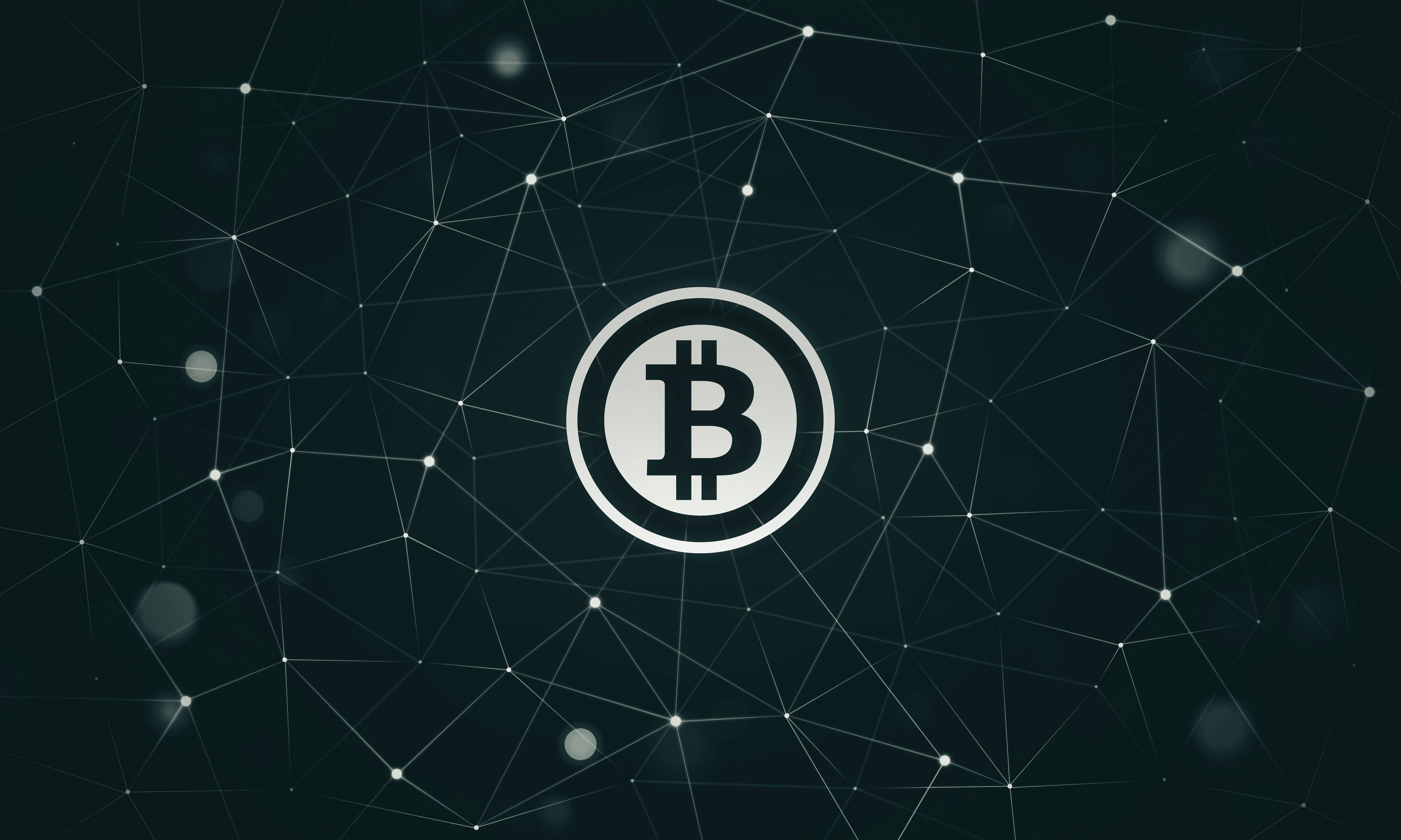 Bitcoin, glowing Bitcoin logo, dark web-like network, 4K Desktop Wallpaper
