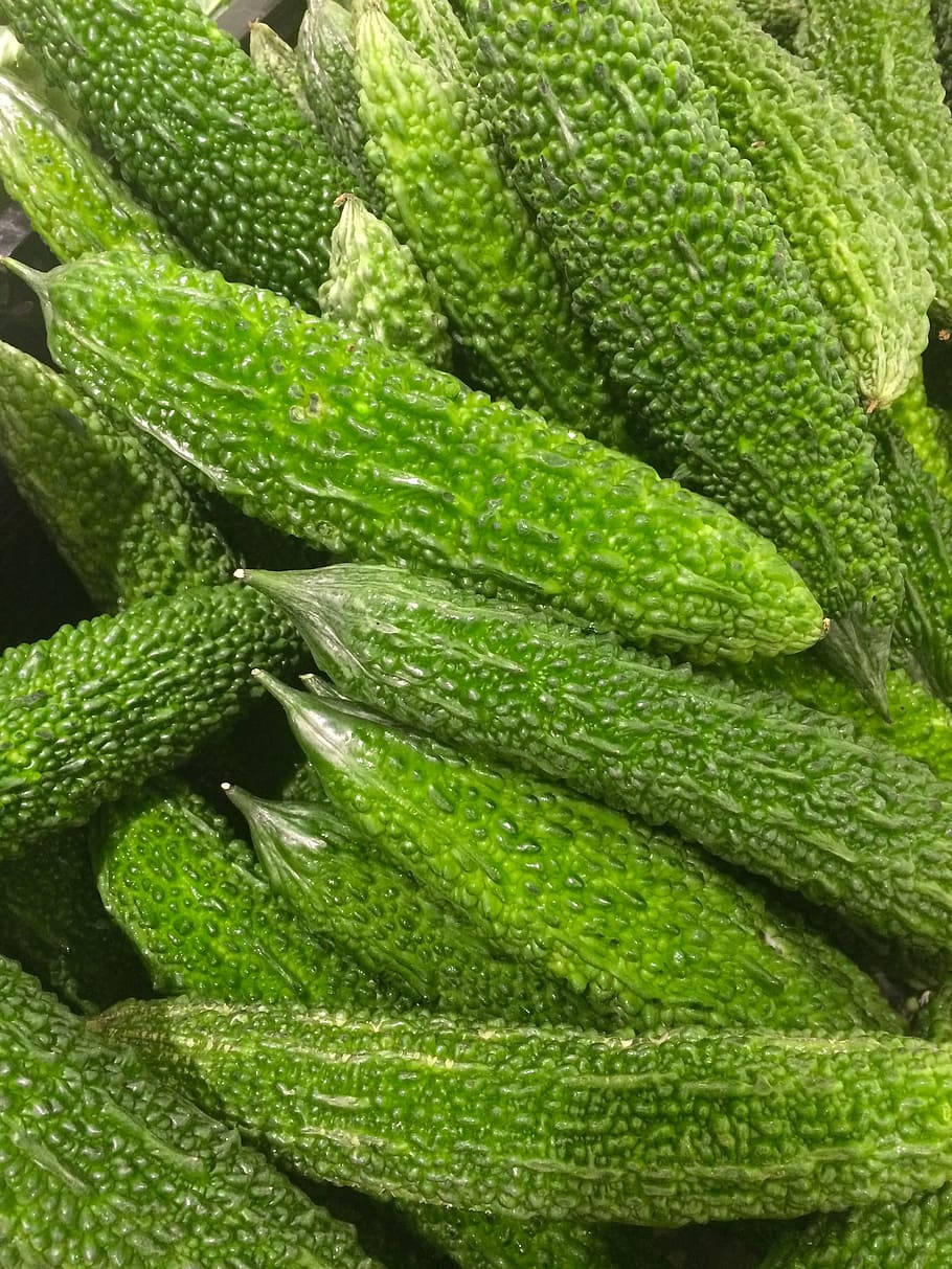 bitter gourd, vibrant green, bumpy textured skins, SD Phone Wallpaper