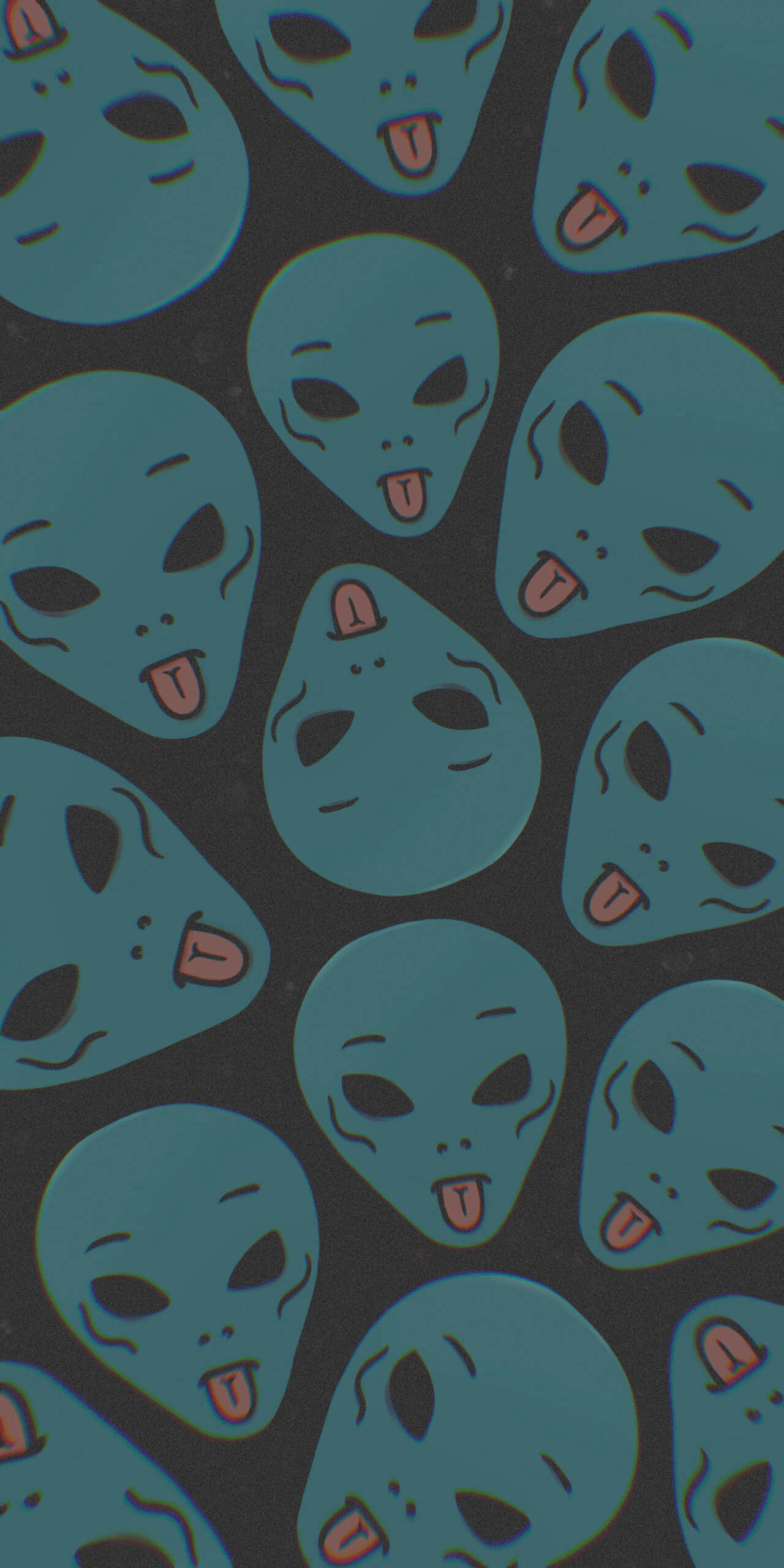 ripndip, teal alien faces, pink tongues, 2K Phone Wallpaper