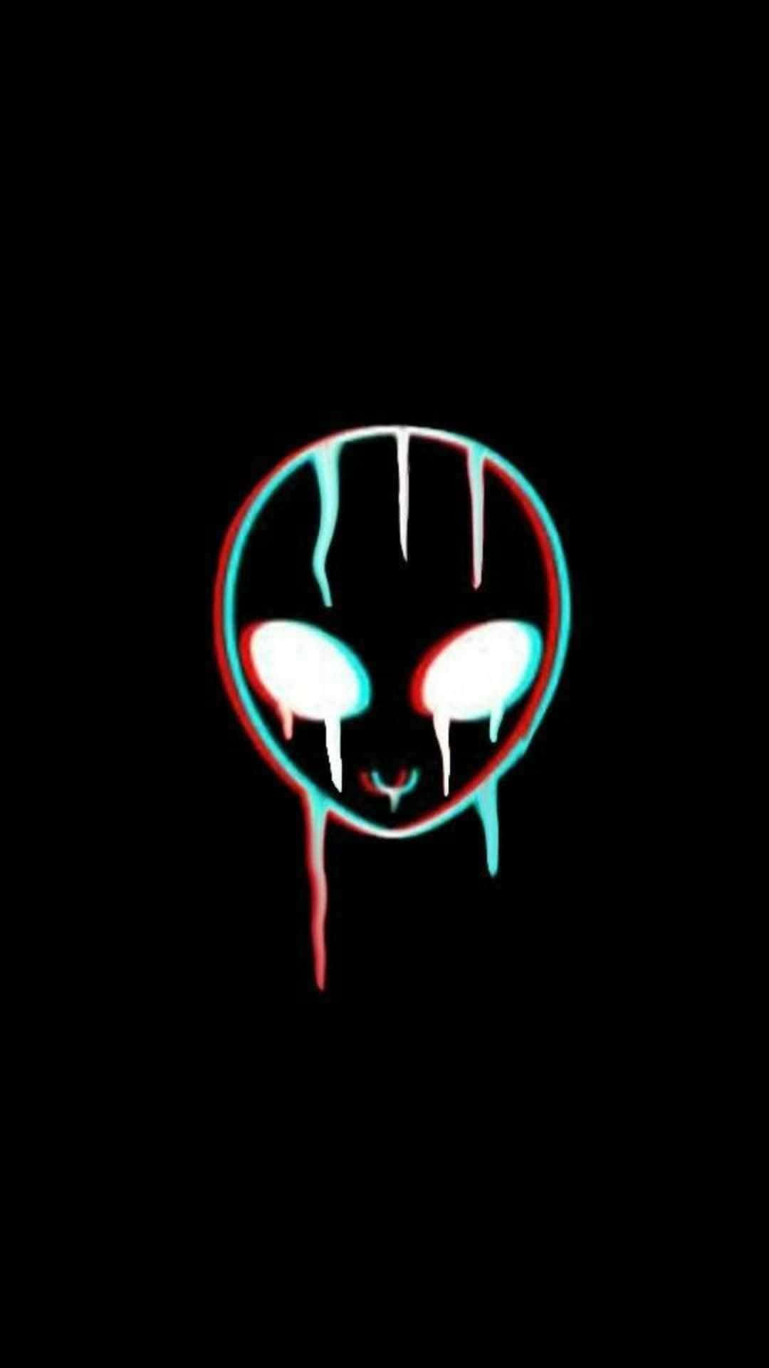 cartoon alien, glowing alien head, dripping red and cyan neon outlines, Full HD Phone Wallpaper