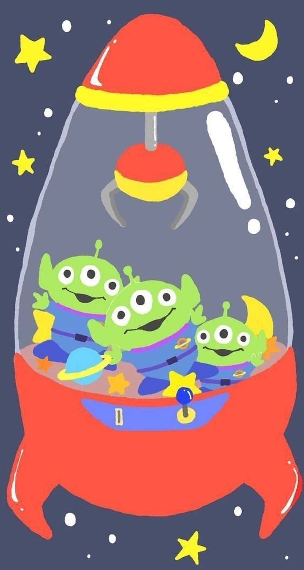 cartoon alien, green alien toys, red claw machine, Full HD Phone Wallpaper