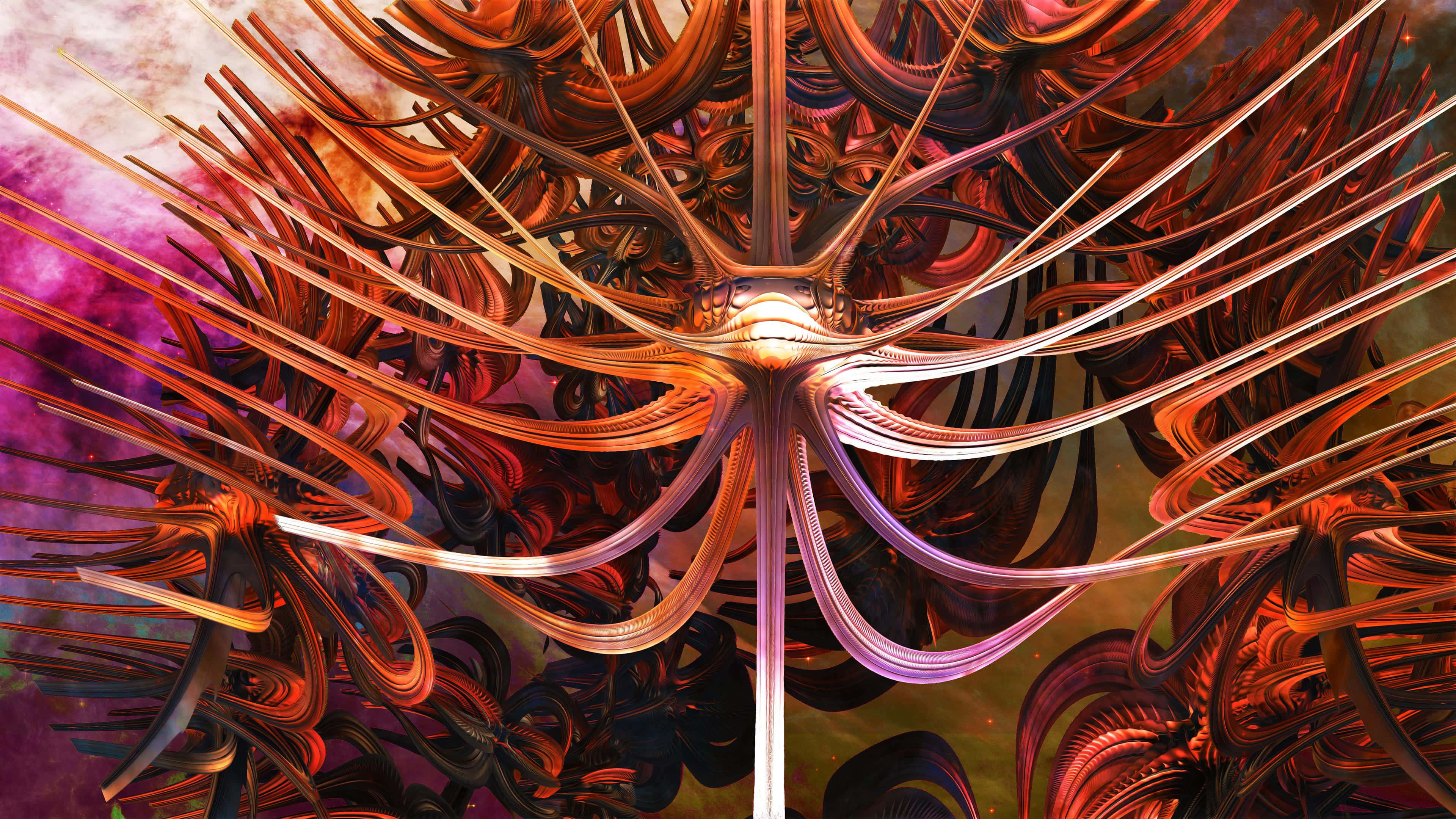alien 4k, fractal tree, glowing orange, 4K Desktop Wallpaper