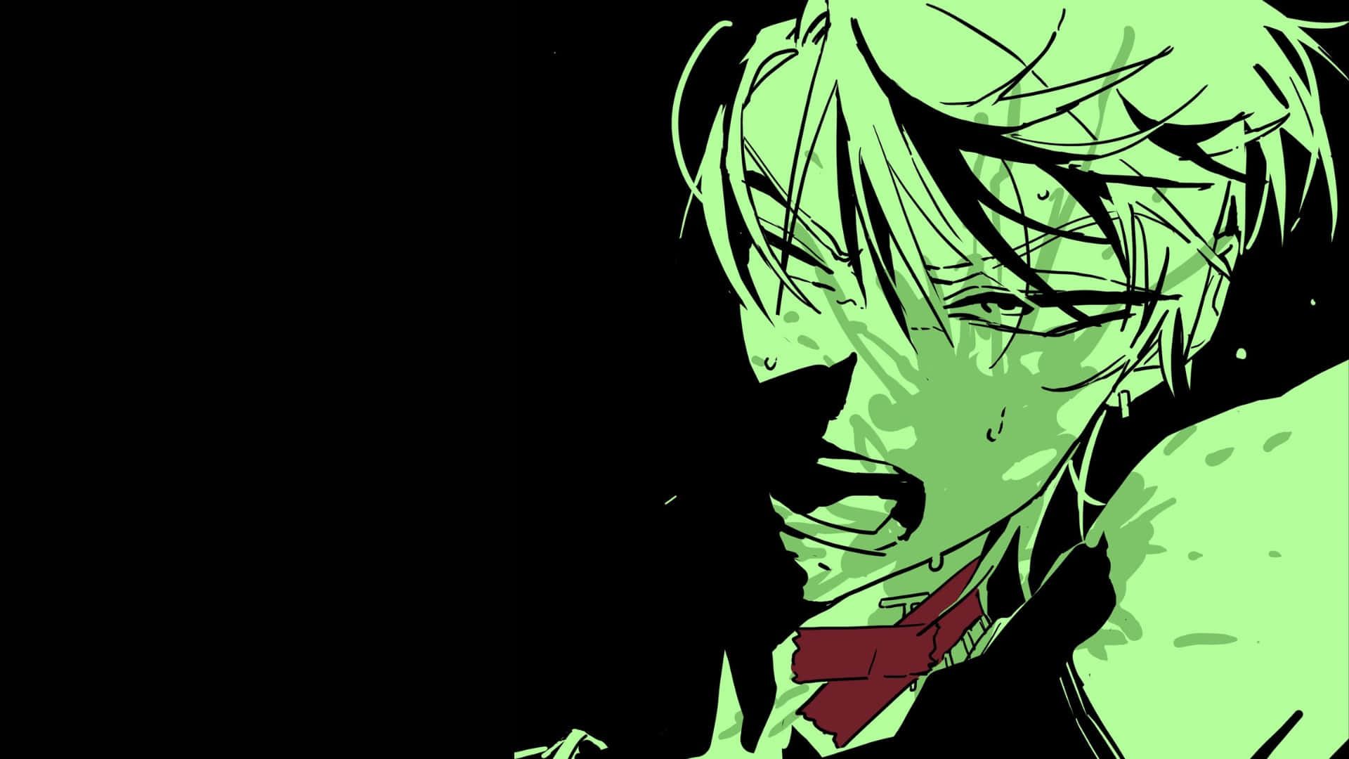 alien stage intense encounter, glowing green skin, red tie, Full HD Desktop Wallpaper