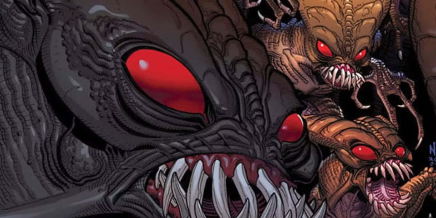 intimidating alien creatures, glowing red eyes, sharp teeth, HD Desktop Wallpaper
