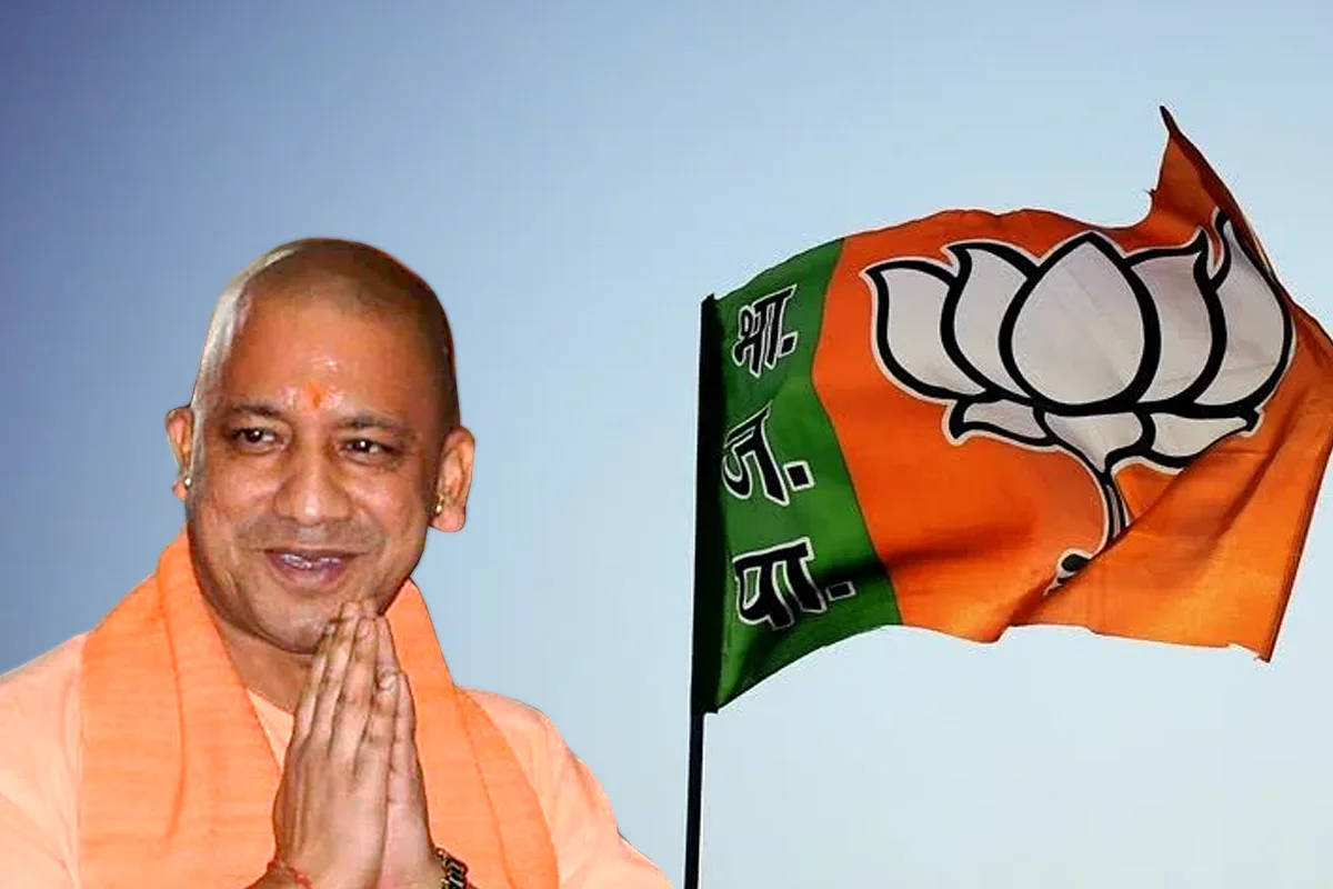 BJP, orange robes, waving BJP flag, SD Desktop Wallpaper