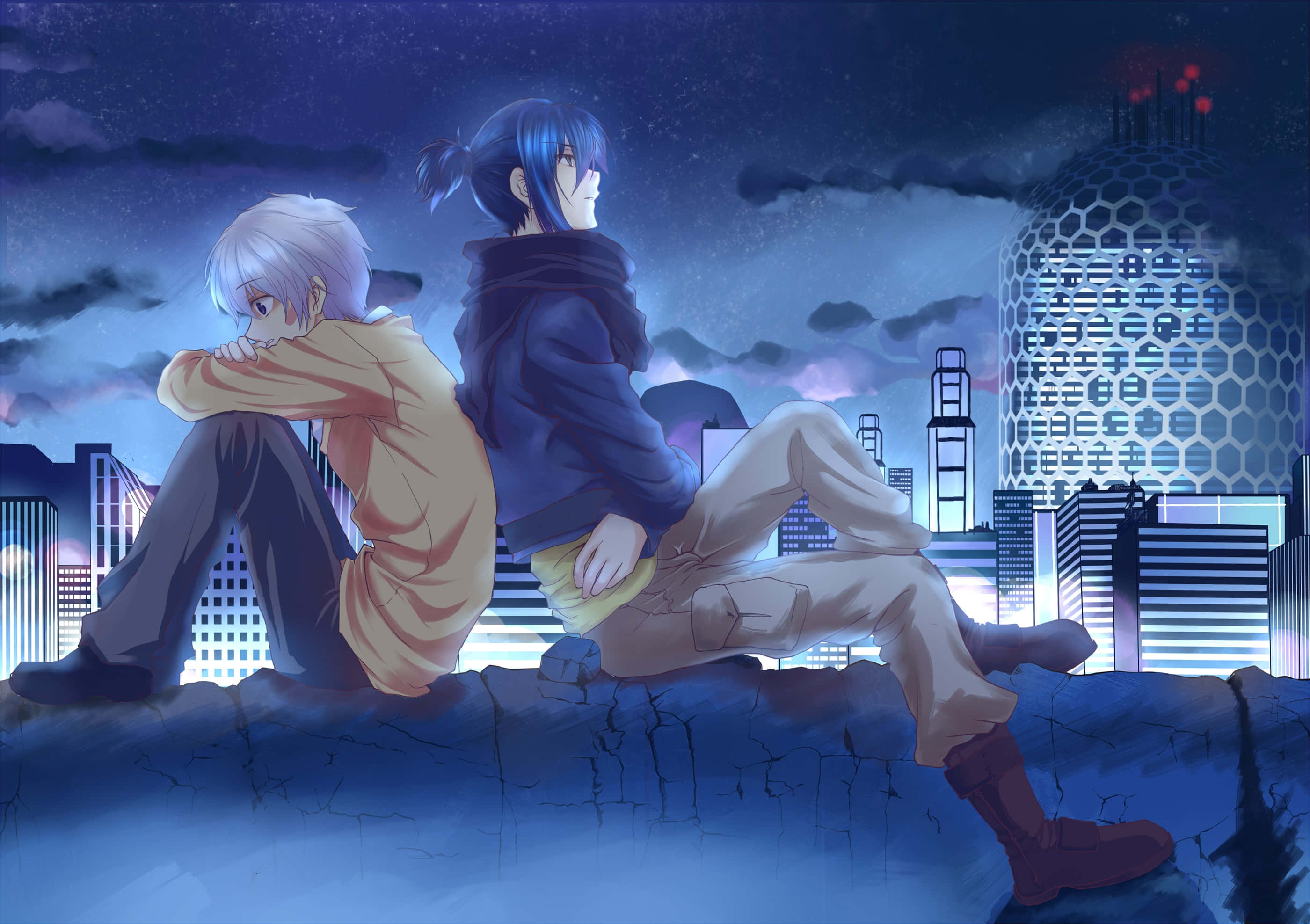 Bl Anime, rooftop, night, 2K Desktop Wallpaper