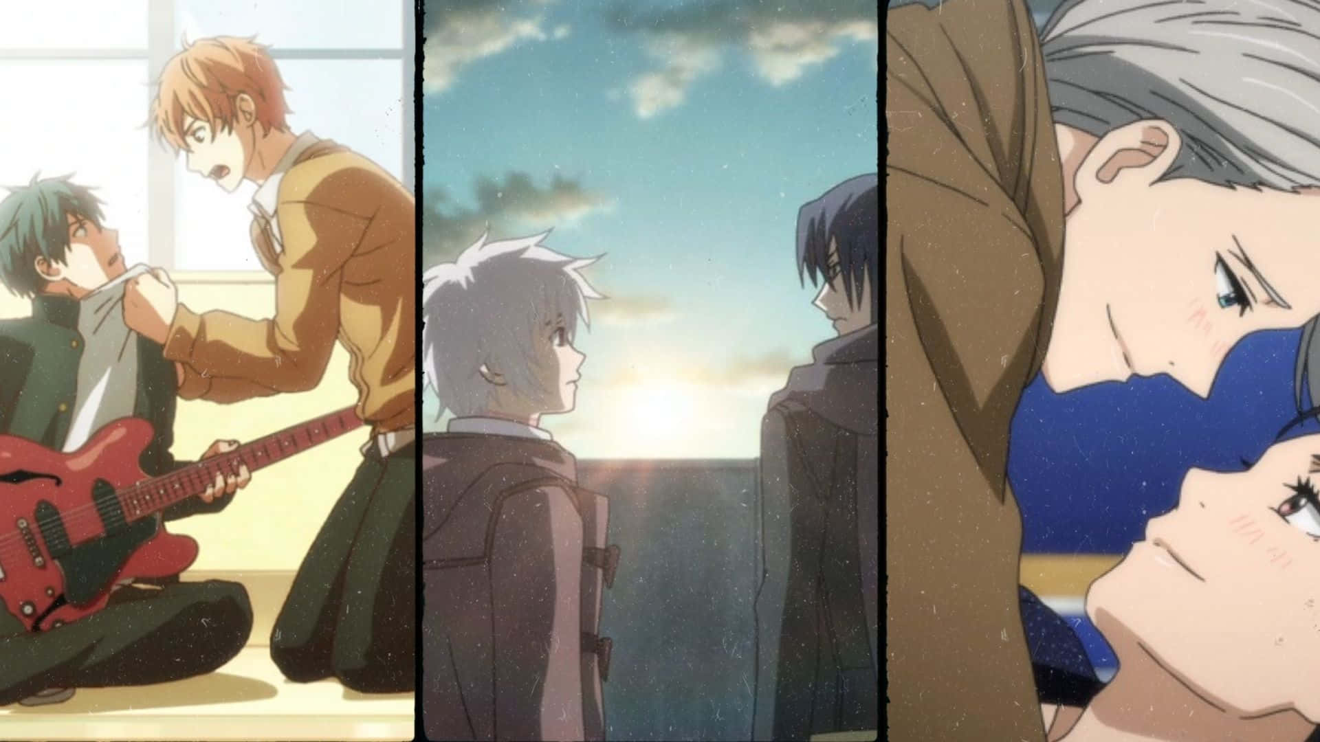 anime characters, guitar duel, sunset farewell, Full HD Desktop Wallpaper