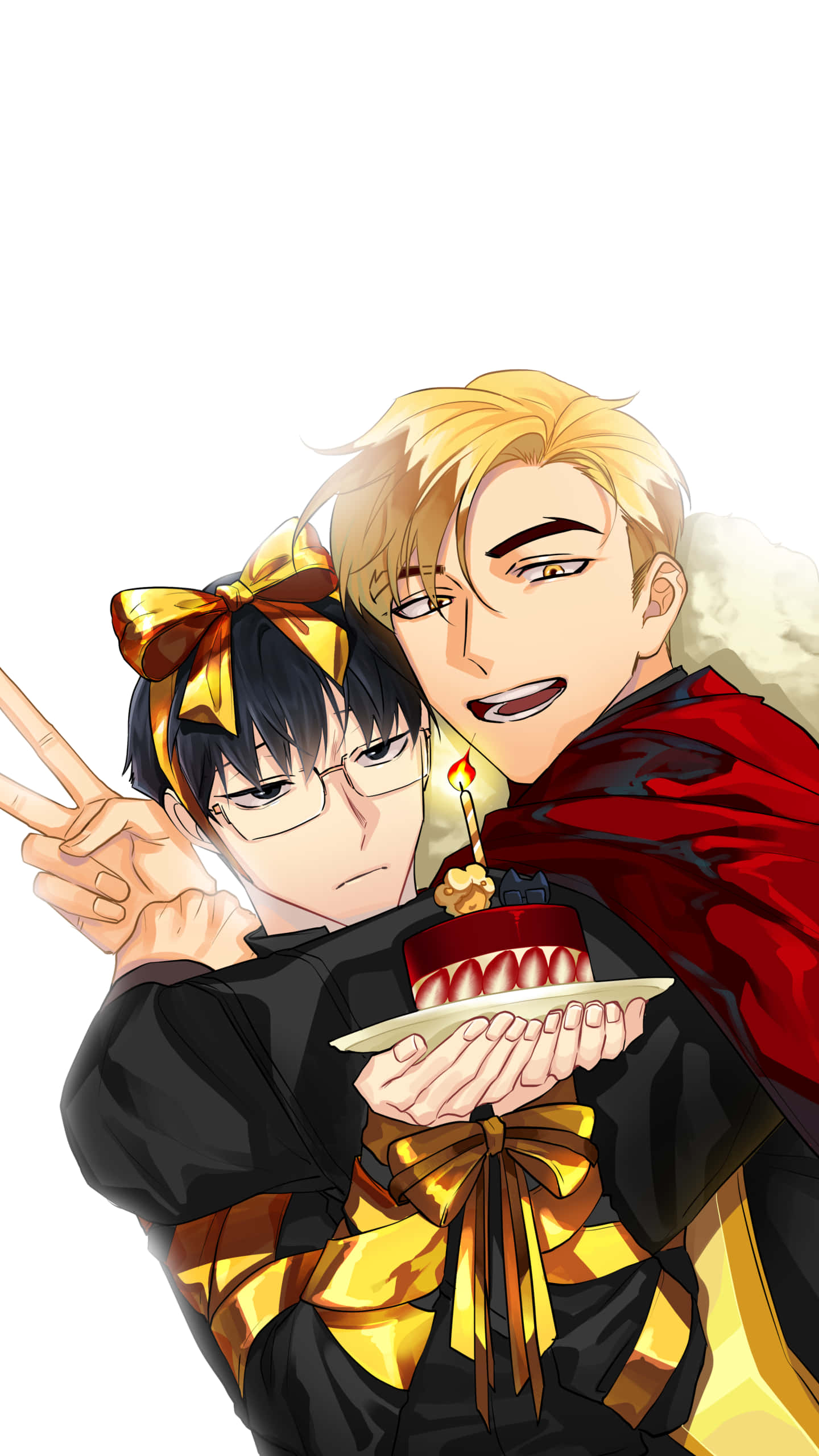 Bl Anime, strawberry cake, single candle, 2K Phone Wallpaper