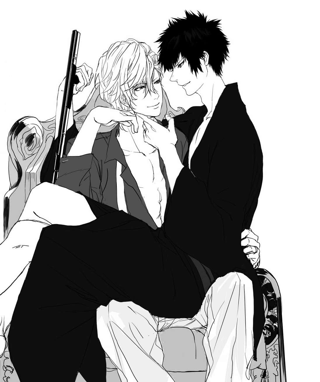 BL Anime, black and white, ornate chair, HD Phone Wallpaper