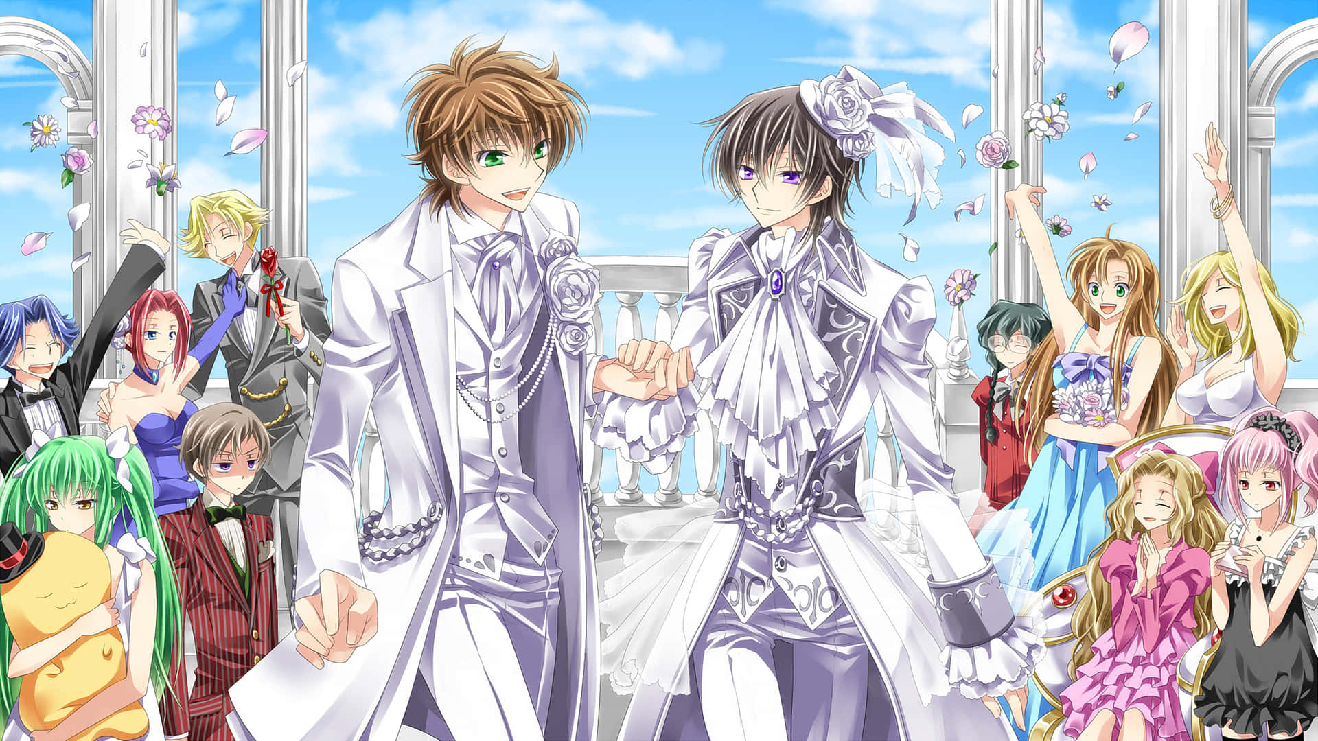 Bl Anime, white wedding attire, balcony, Full HD Desktop Wallpaper