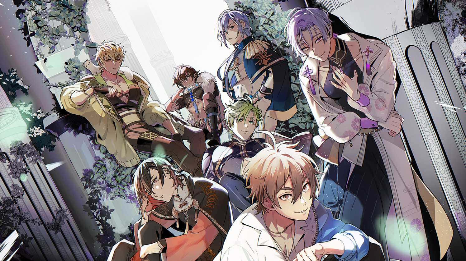 anime-style male characters, elaborate costumes, lush greenery, HD Desktop Wallpaper