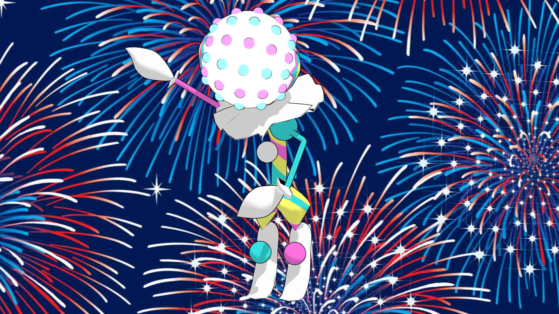 Blacephalon, fireworks, polka-dotted head, Full HD Desktop Wallpaper