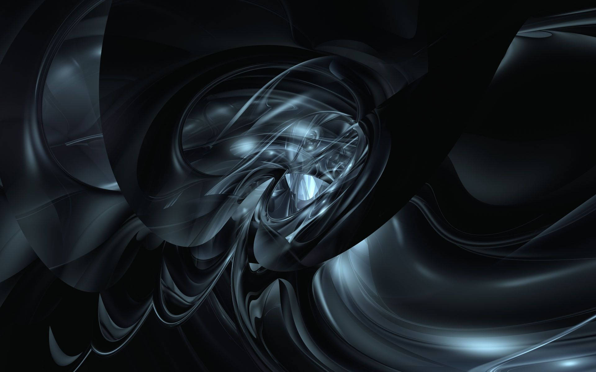 abstract black 3d, glossy black, silver ribbons, Full HD Desktop Wallpaper