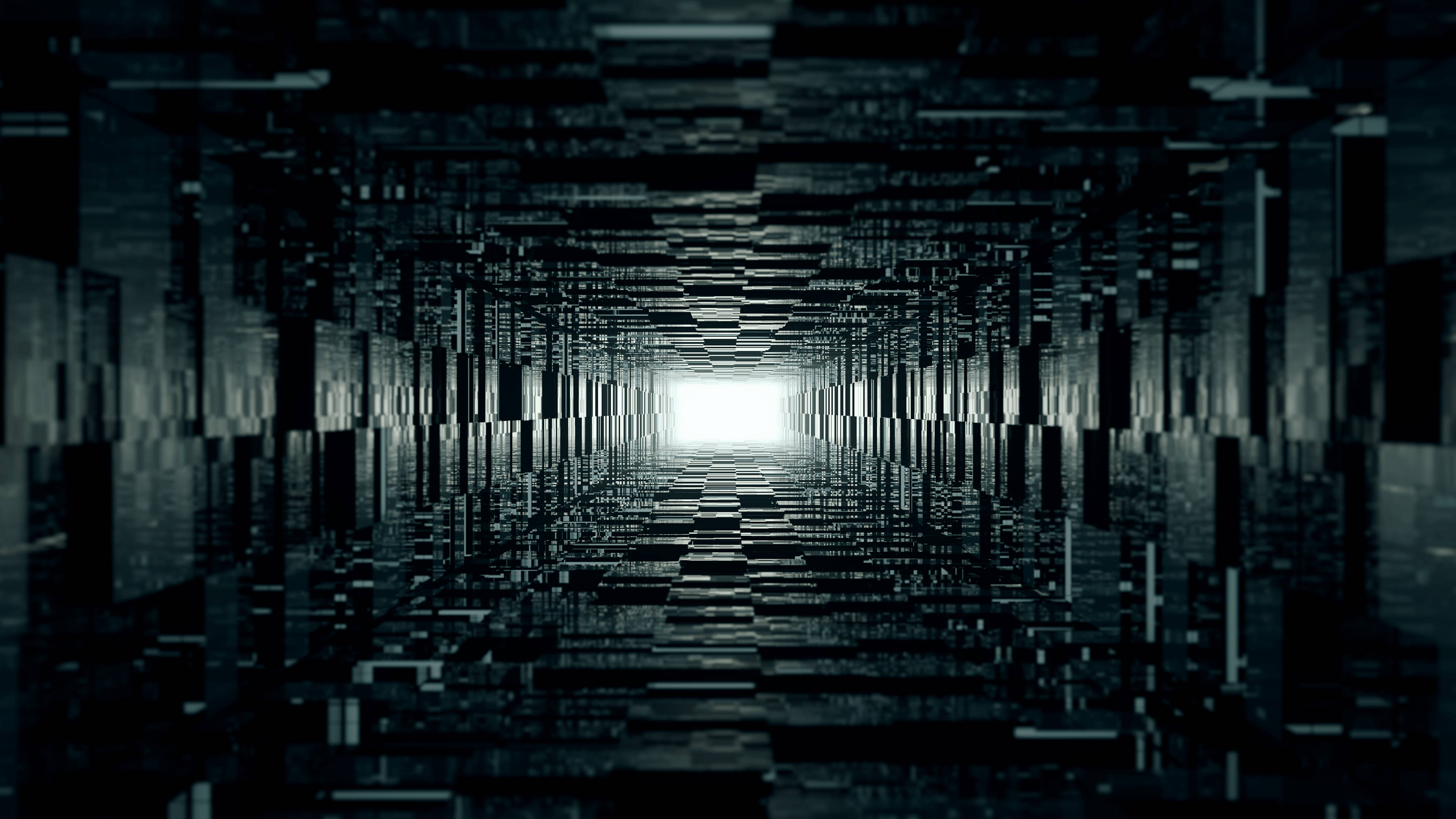 Closed Pathway, Black 3D, glitching blocks, 4K Desktop Wallpaper