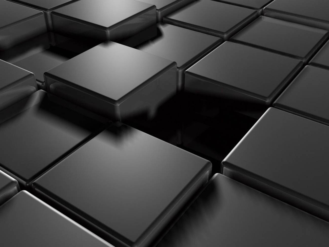 Missing Hole, Black 3D, glossy black cubes, HD Desktop Wallpaper