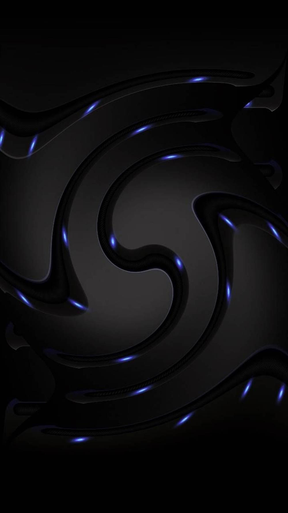 Magical Twirling Black 3D, sleek black abstract swirl, glowing blue highlights, HD Phone Wallpaper