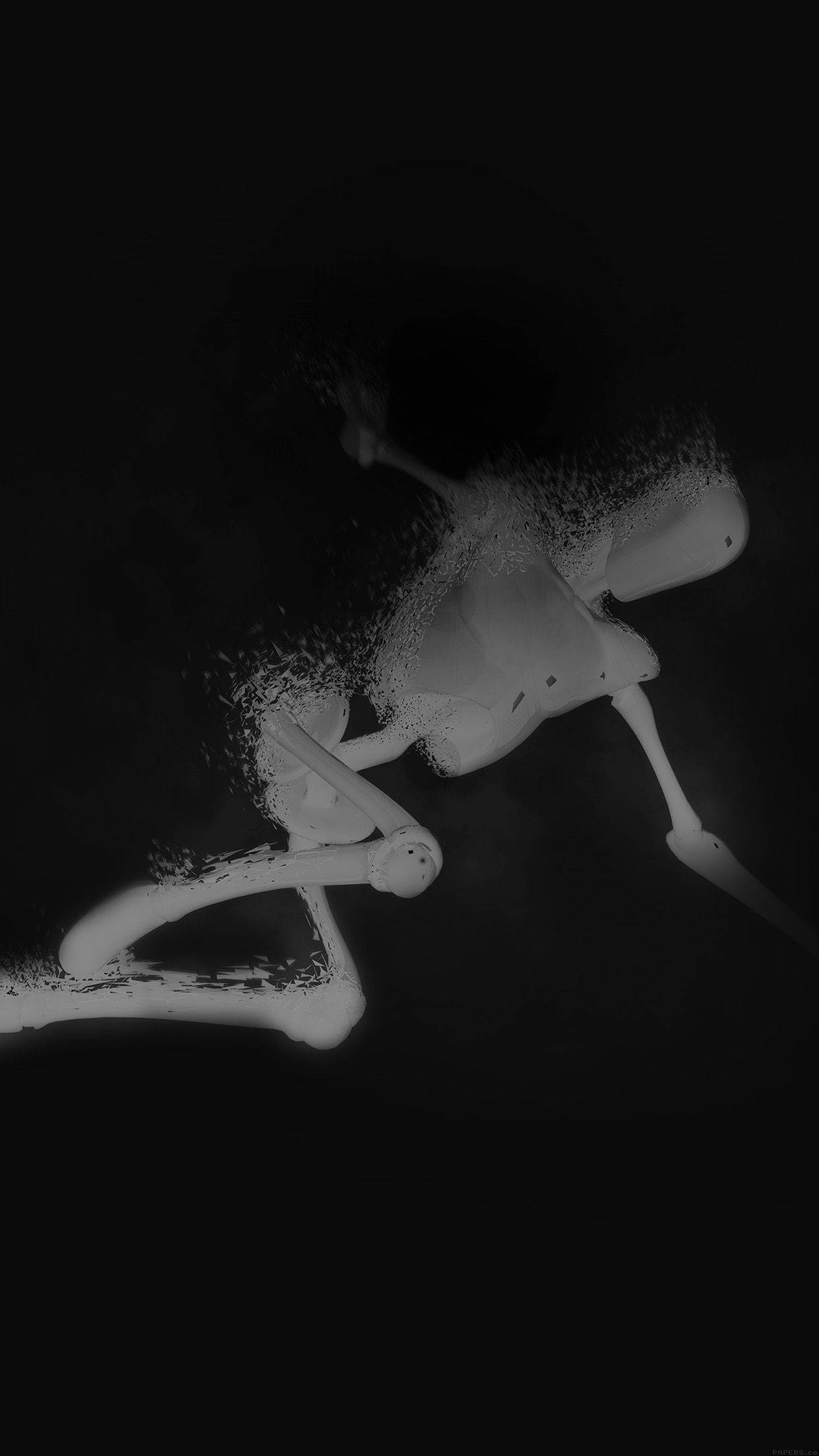 Dispersing Human Mannequin, black 3d, ghostly white skeletal figure, Full HD Phone Wallpaper