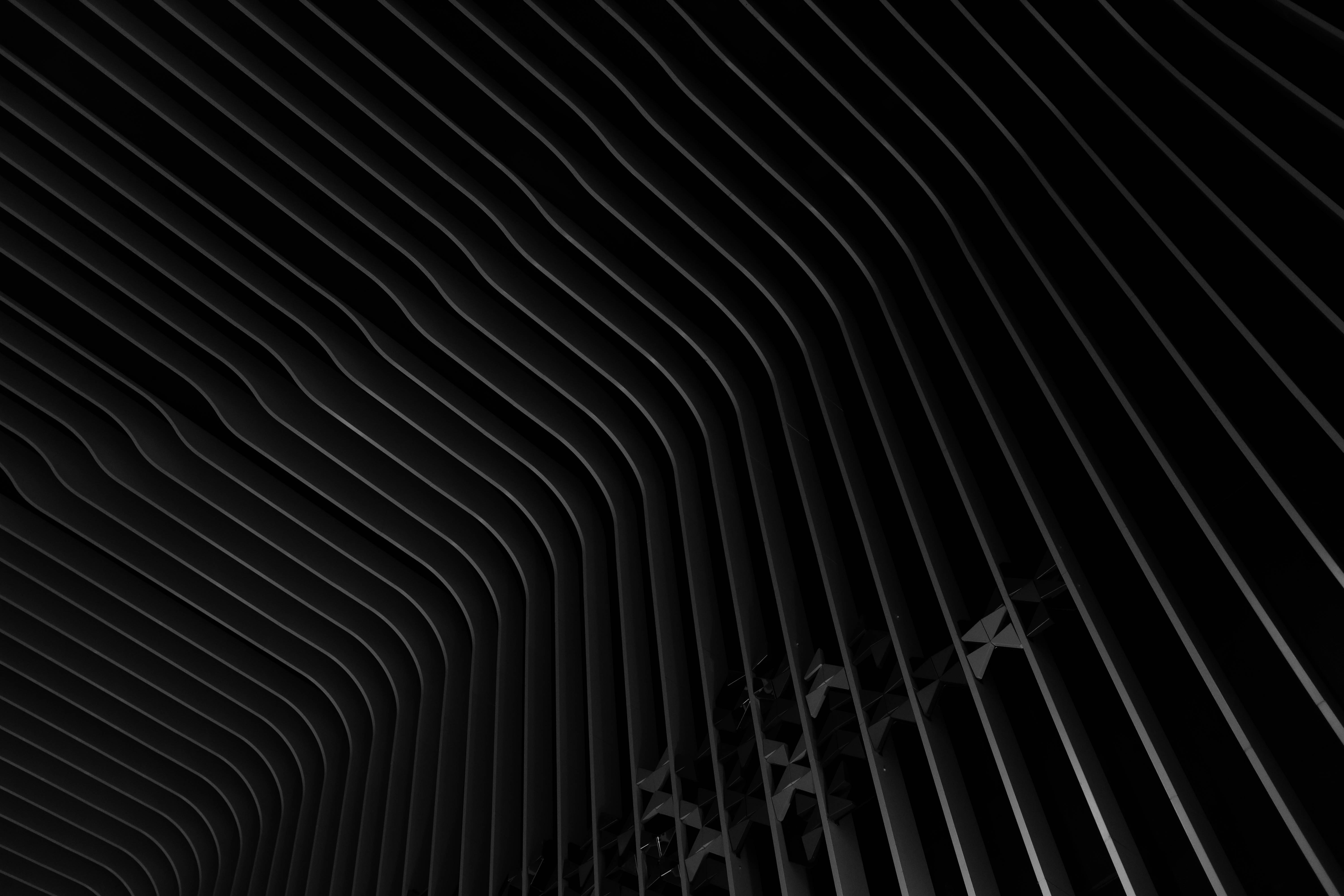Black Abstract, metallic stripes, black and white, 5K Desktop Wallpaper