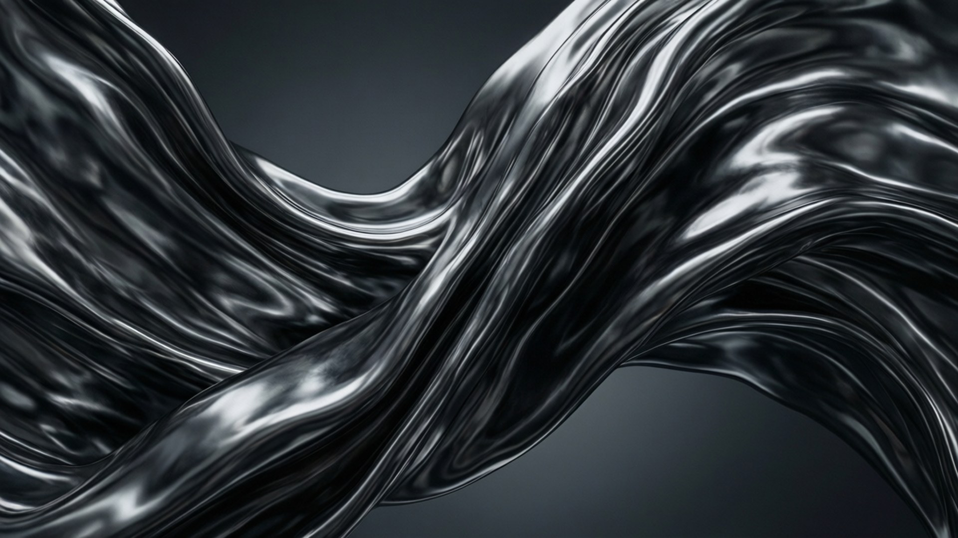 liquid metal flow, metallic silver, dark gray gradient background, Full HD Desktop Wallpaper