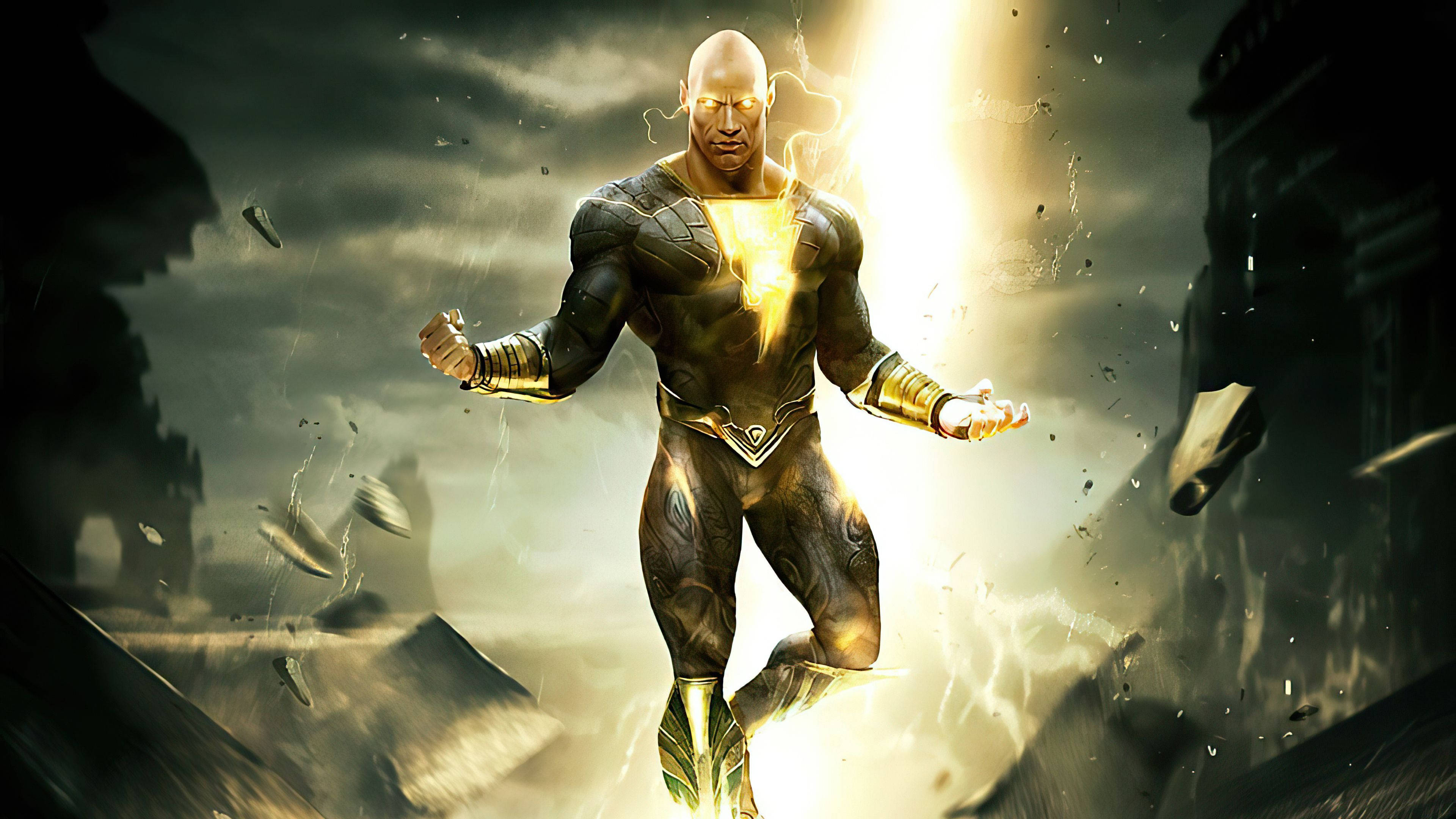 Black Adam, elctrokenesis, glowing gold chest, 4K Desktop Wallpaper