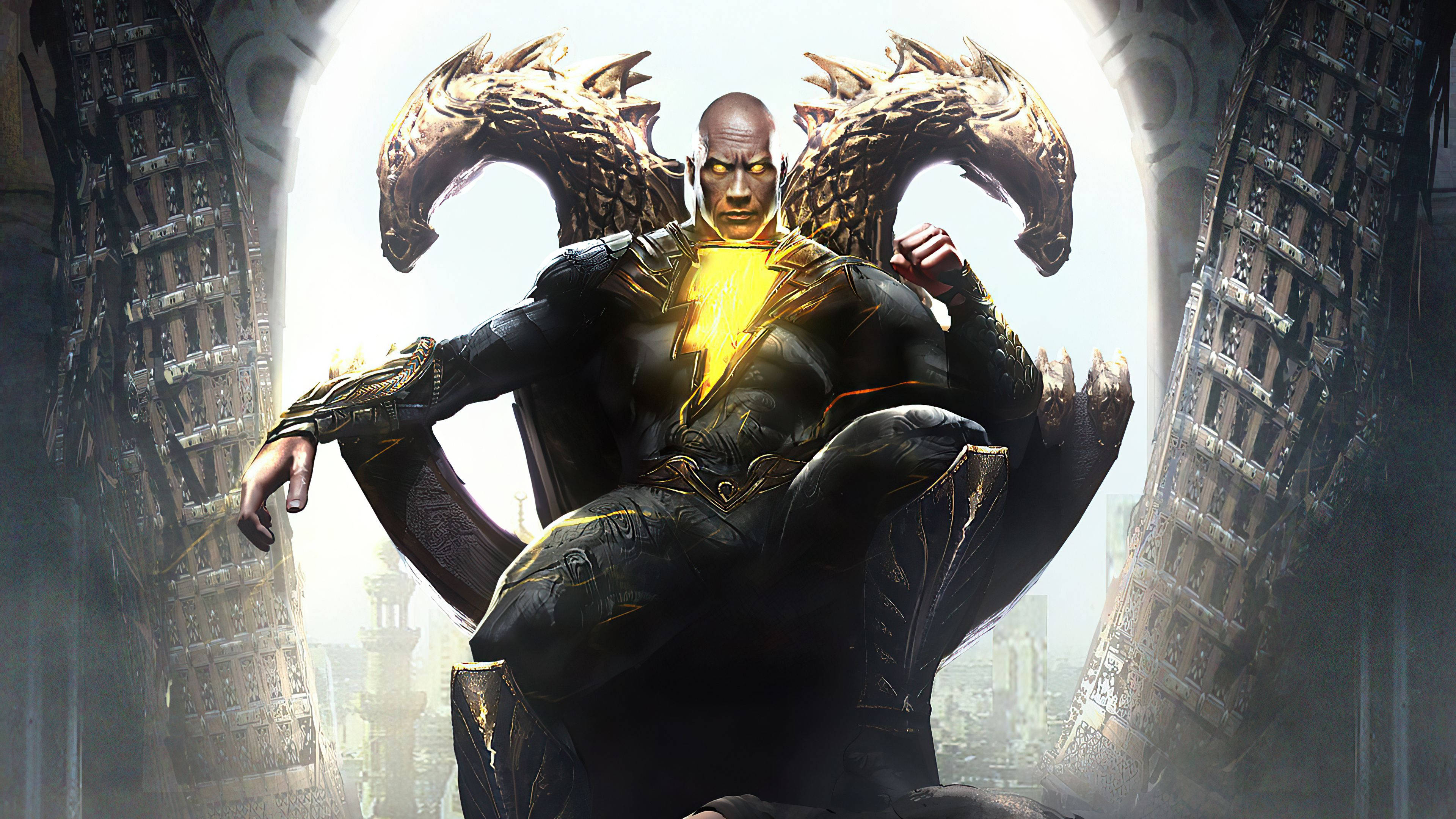 Black Adam, thron, black armor, 4K Desktop Wallpaper