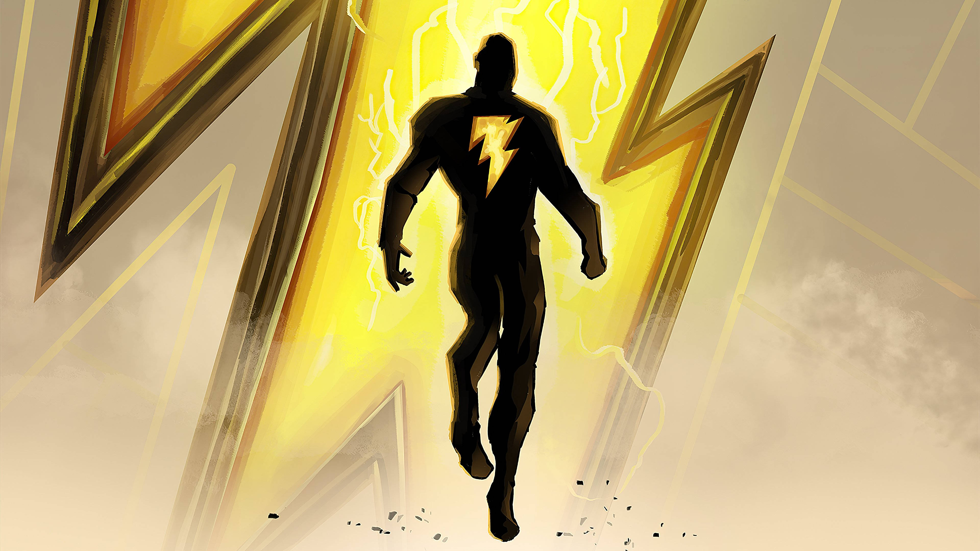 Black Adam, lightning bolt emblem, golden lightning portal, 4K Desktop Wallpaper