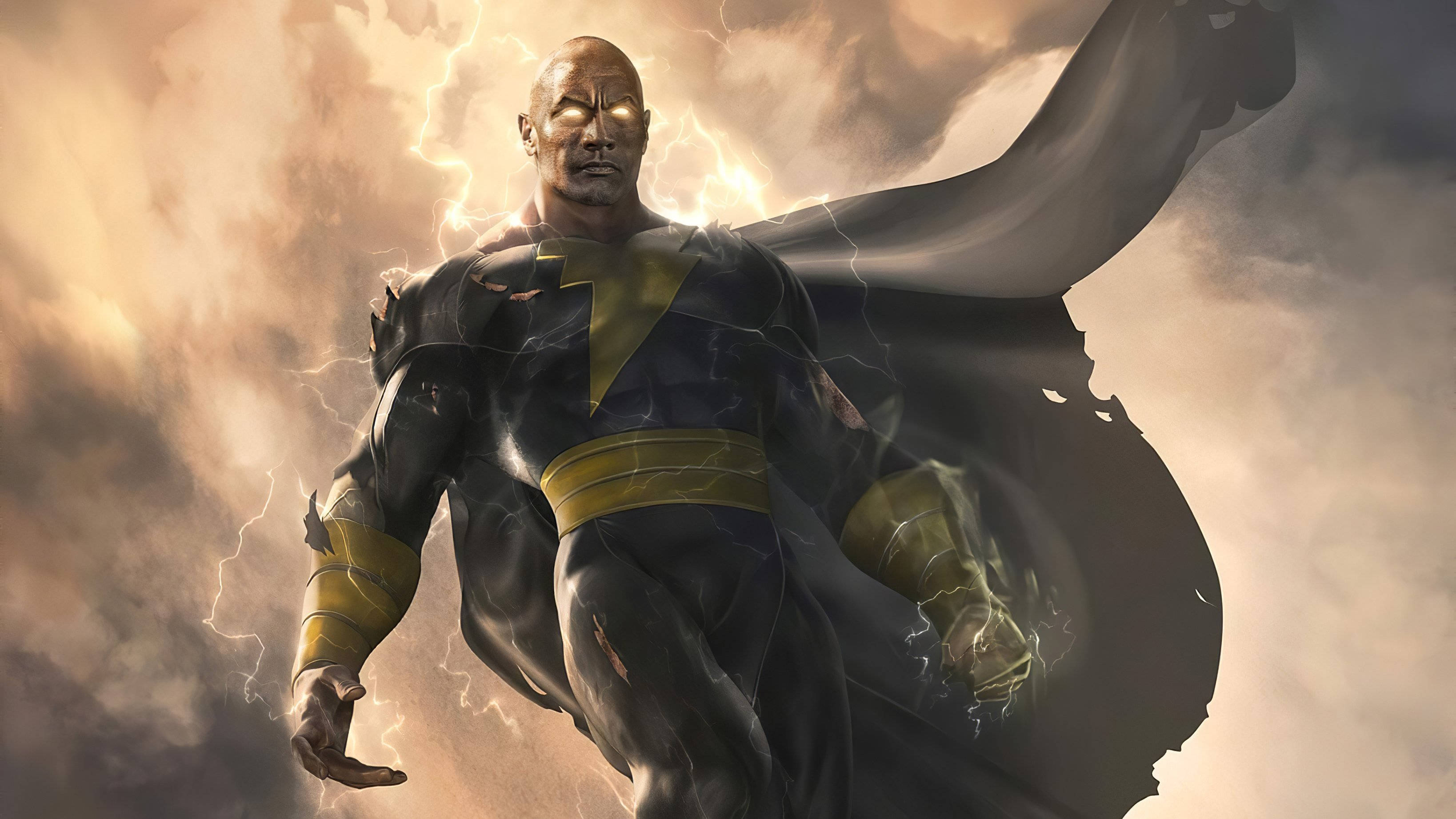 Black Adam, lightning bolt emblem, storm clouds, 2K Desktop Wallpaper