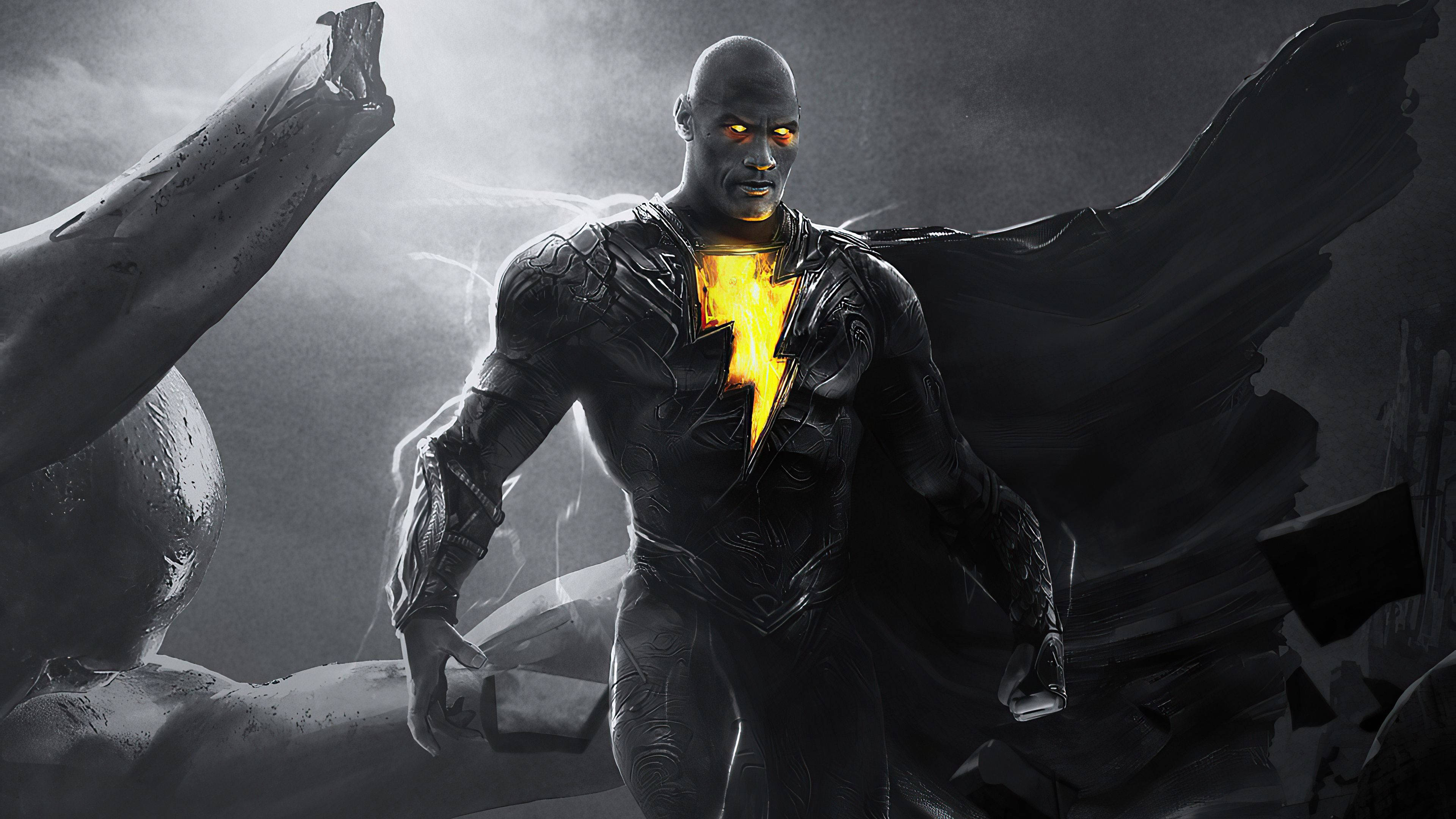 Black Adam, golden glow, glowing yellow eyes, 4K Desktop Wallpaper