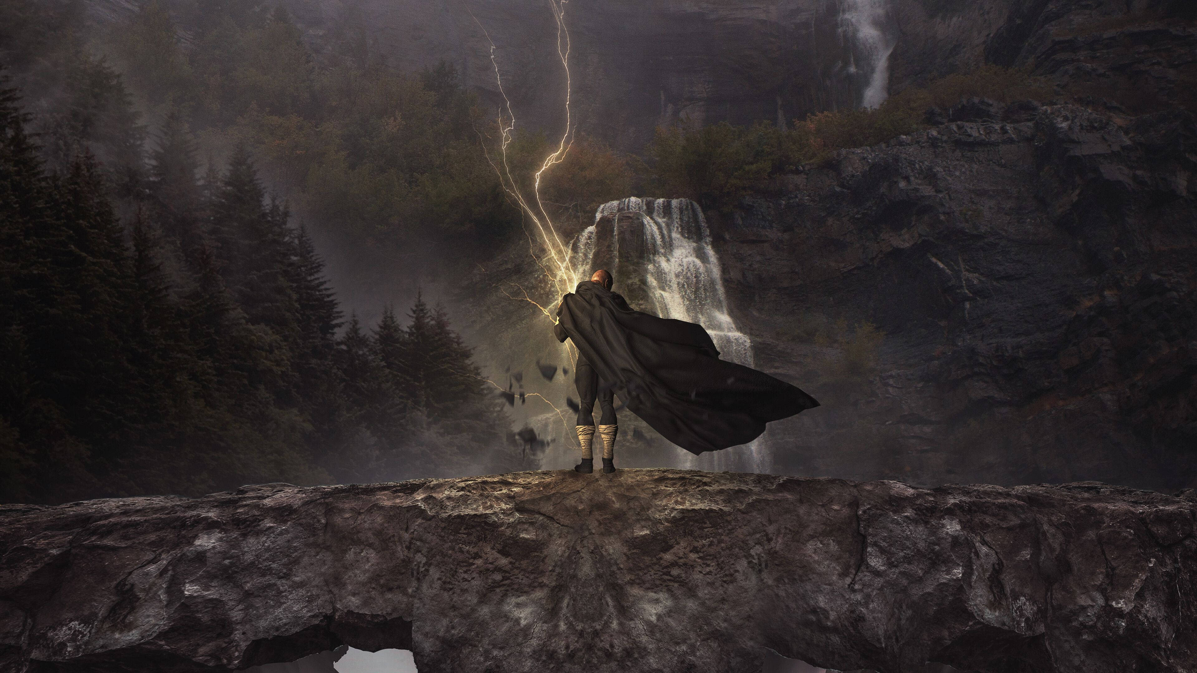 Black Adam, cliff, black cloak, 4K Desktop Wallpaper
