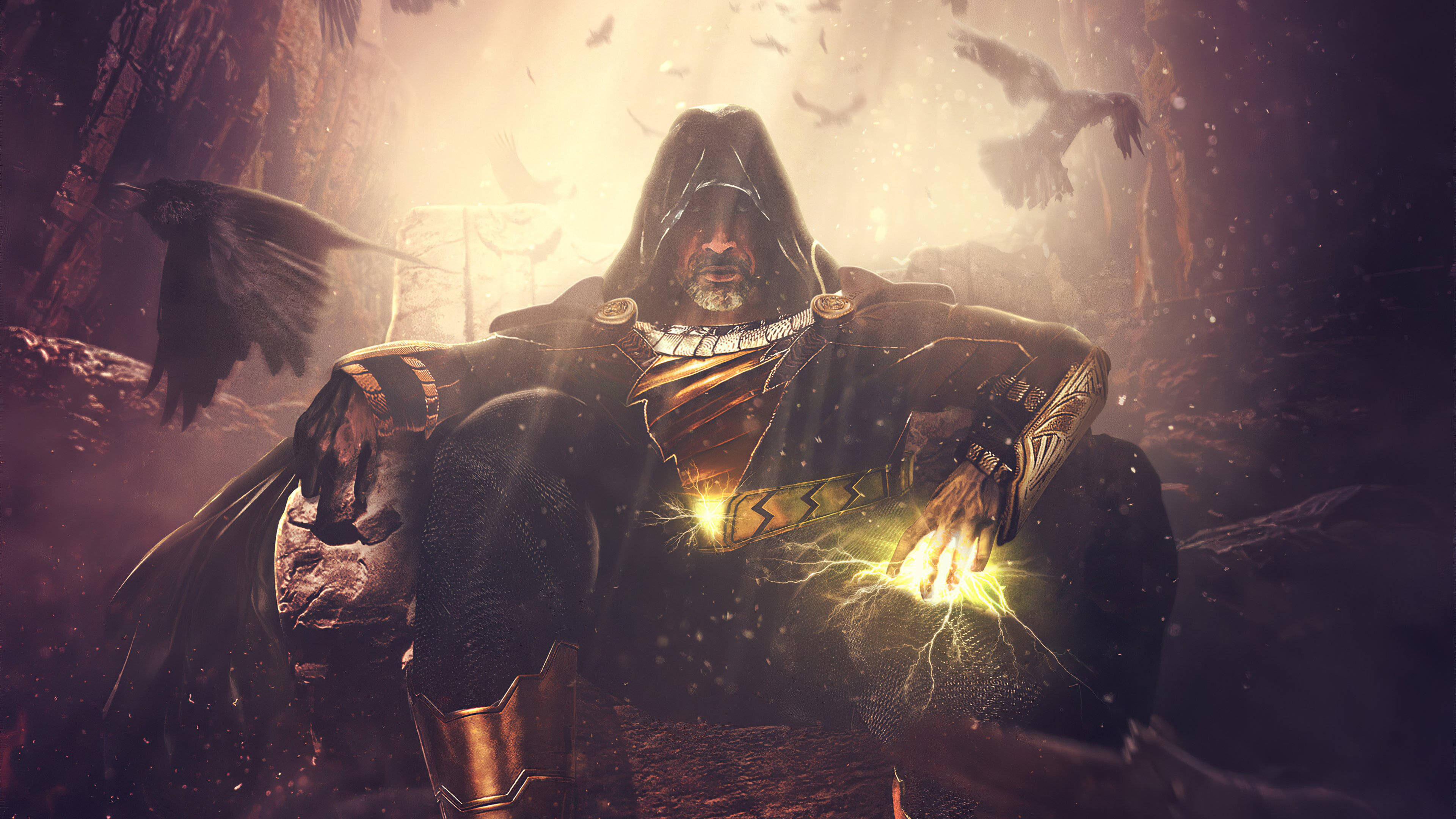 Black Adam, lightning ball, hooded warrior, 4K Desktop Wallpaper
