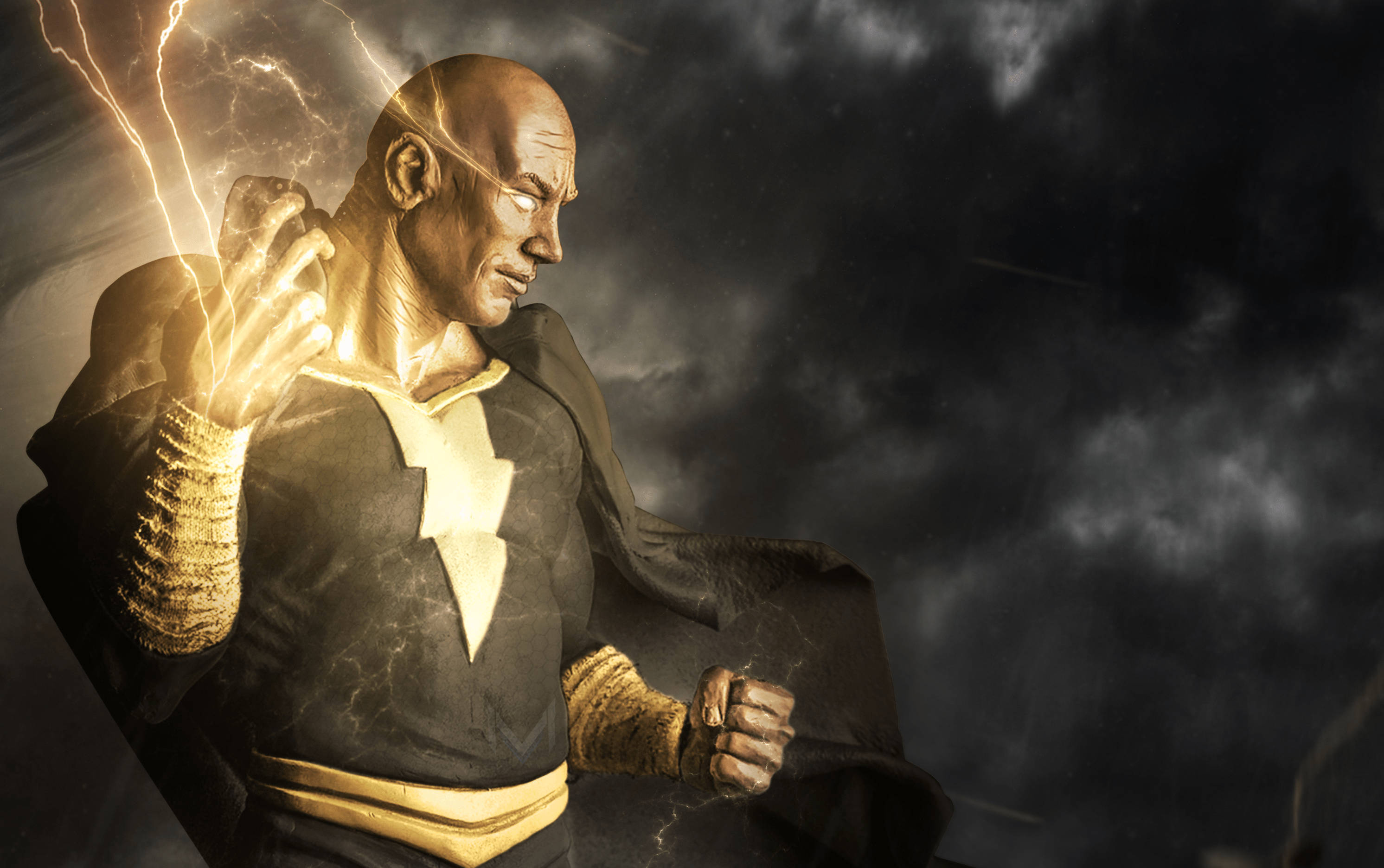 Black Adam, glowing, black and gold suit, 2K Desktop Wallpaper