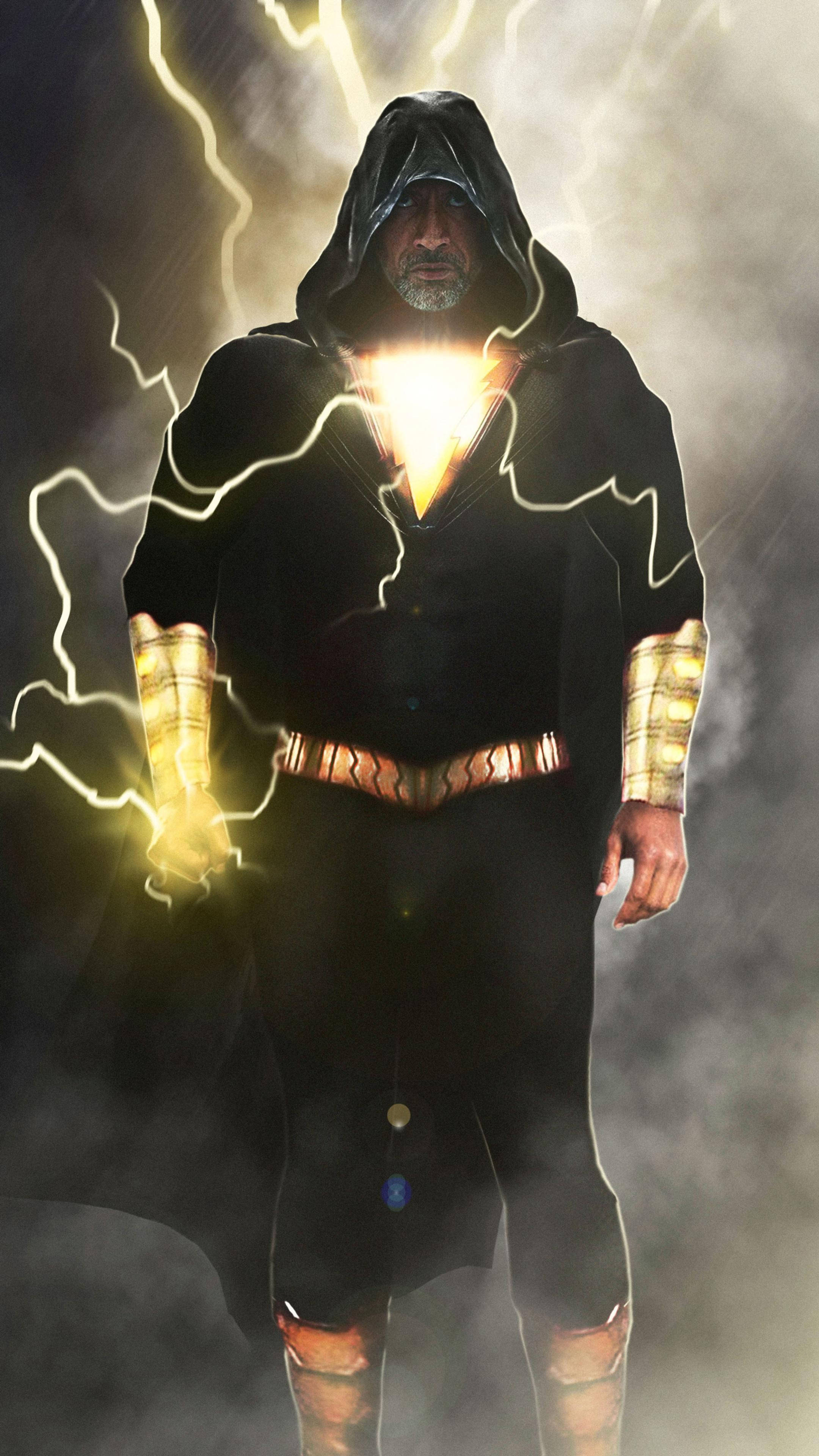 Black Adam, hooded superhero, electric energy, 4K Phone Wallpaper