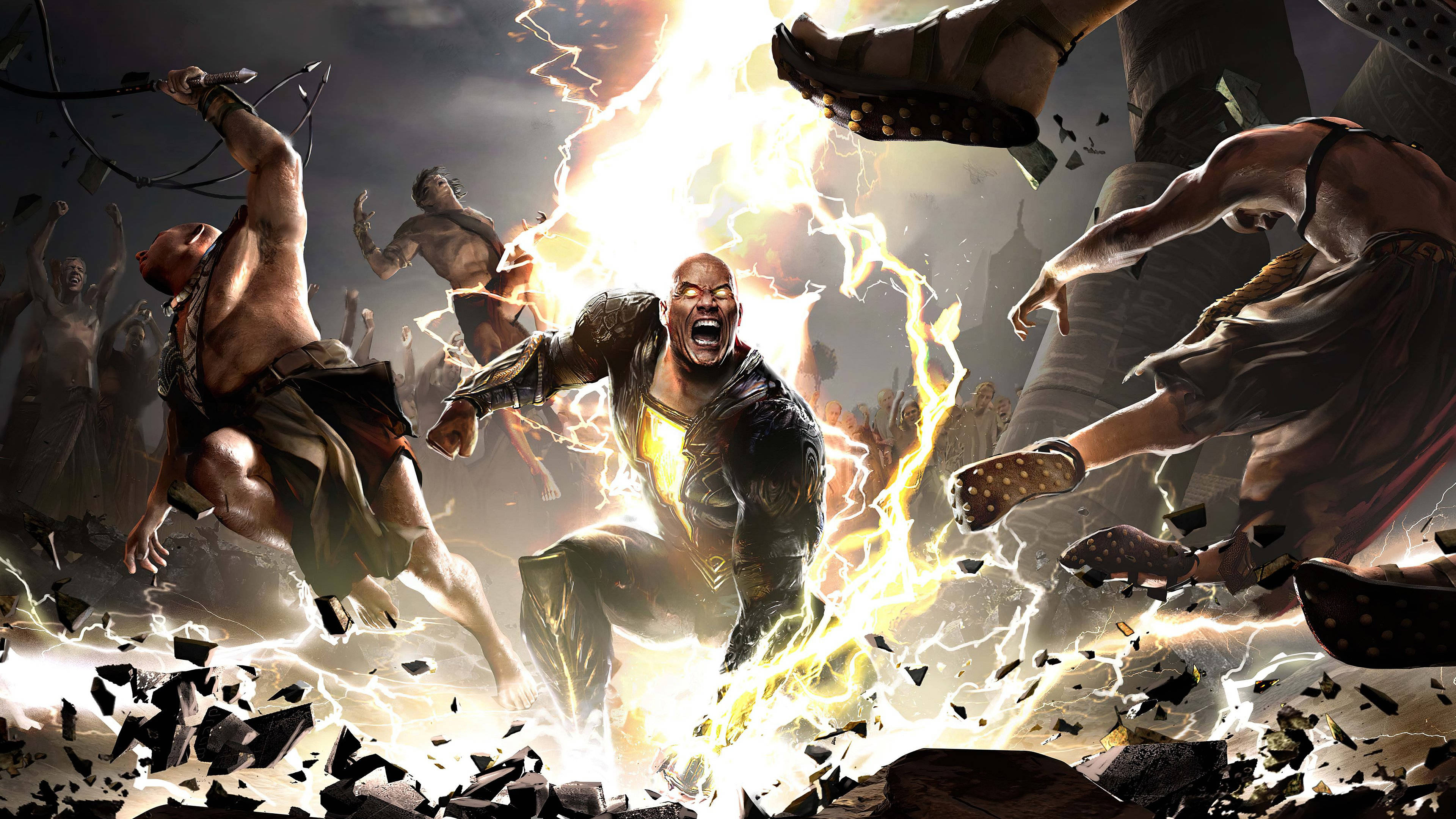 Black Adam, lightning punch, crumbling stone, 4K Desktop Wallpaper